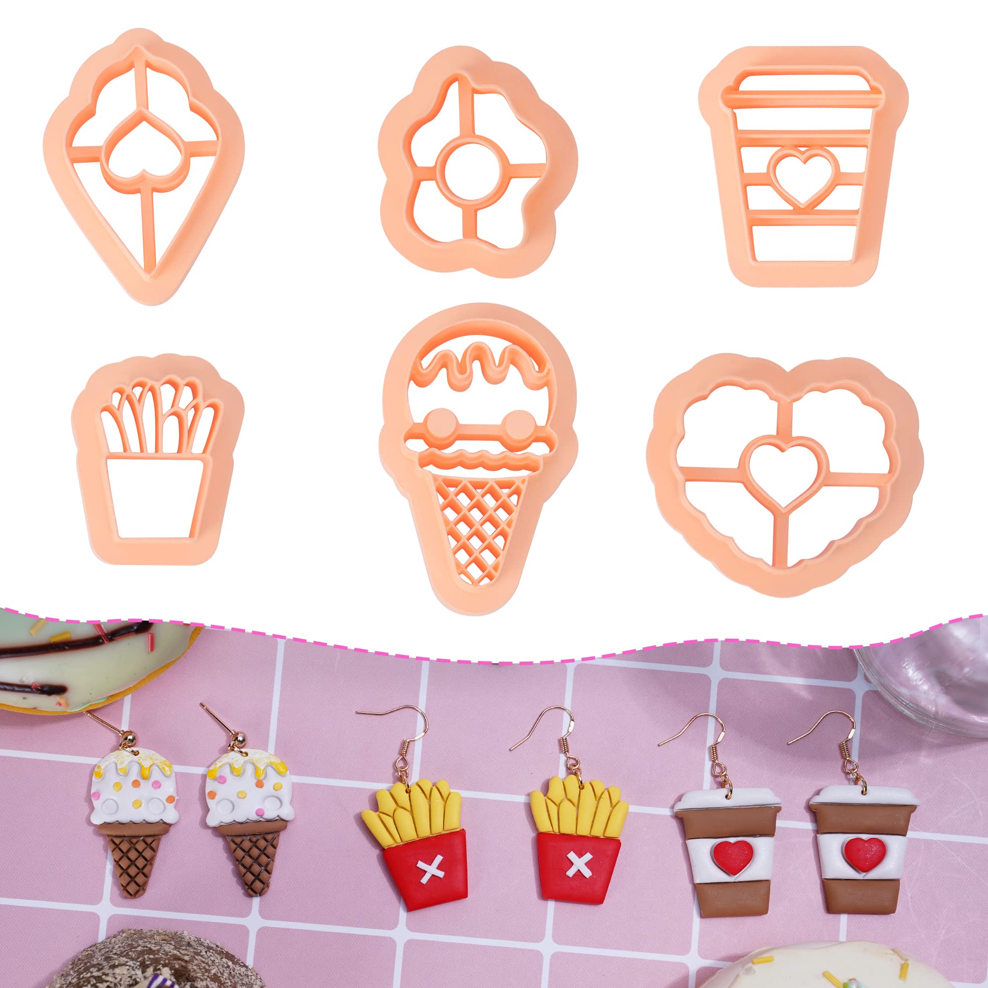 Puocaon Polymer Clay Cutters Cute Ice Cream Iced Coffee Fries Shape 7 Pcs