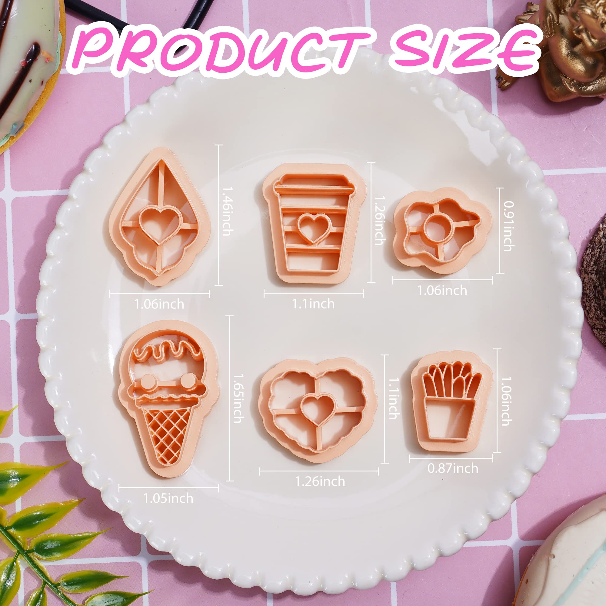 Puocaon Polymer Clay Cutters Cute Ice Cream Iced Coffee Fries Shape 7 Pcs
