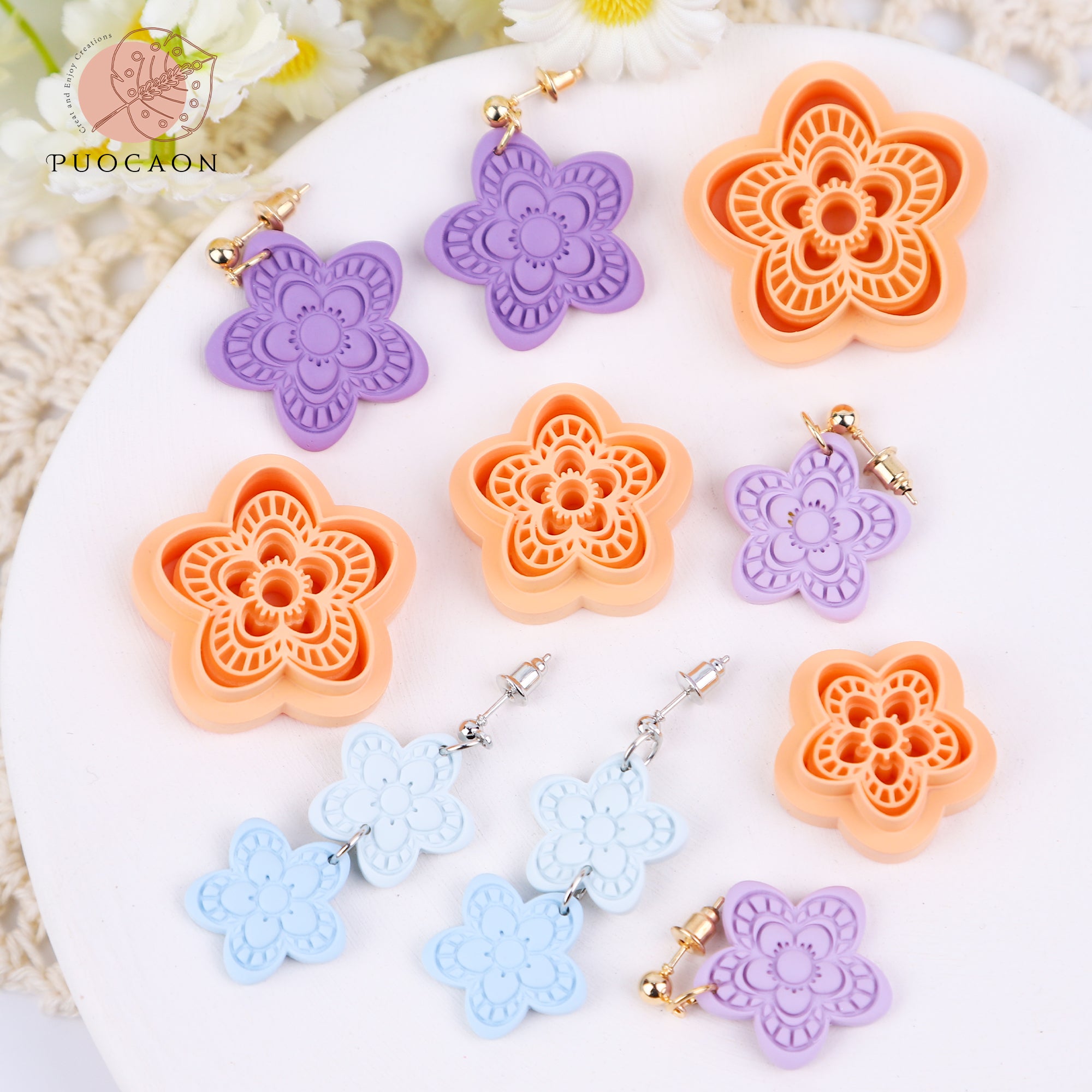 Puocaon Boho Flower Clay Cutters - 5 Pcs