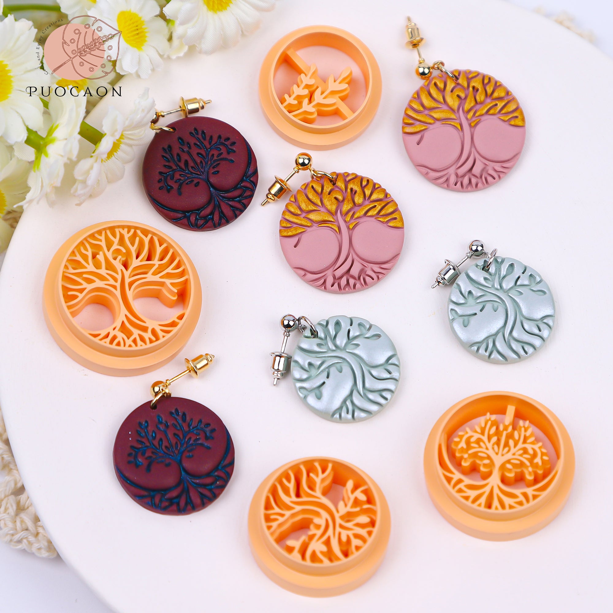 Puocaon Boho Polymer Clay Cutters - 4 Pcs Tree of Life Clay Cutters