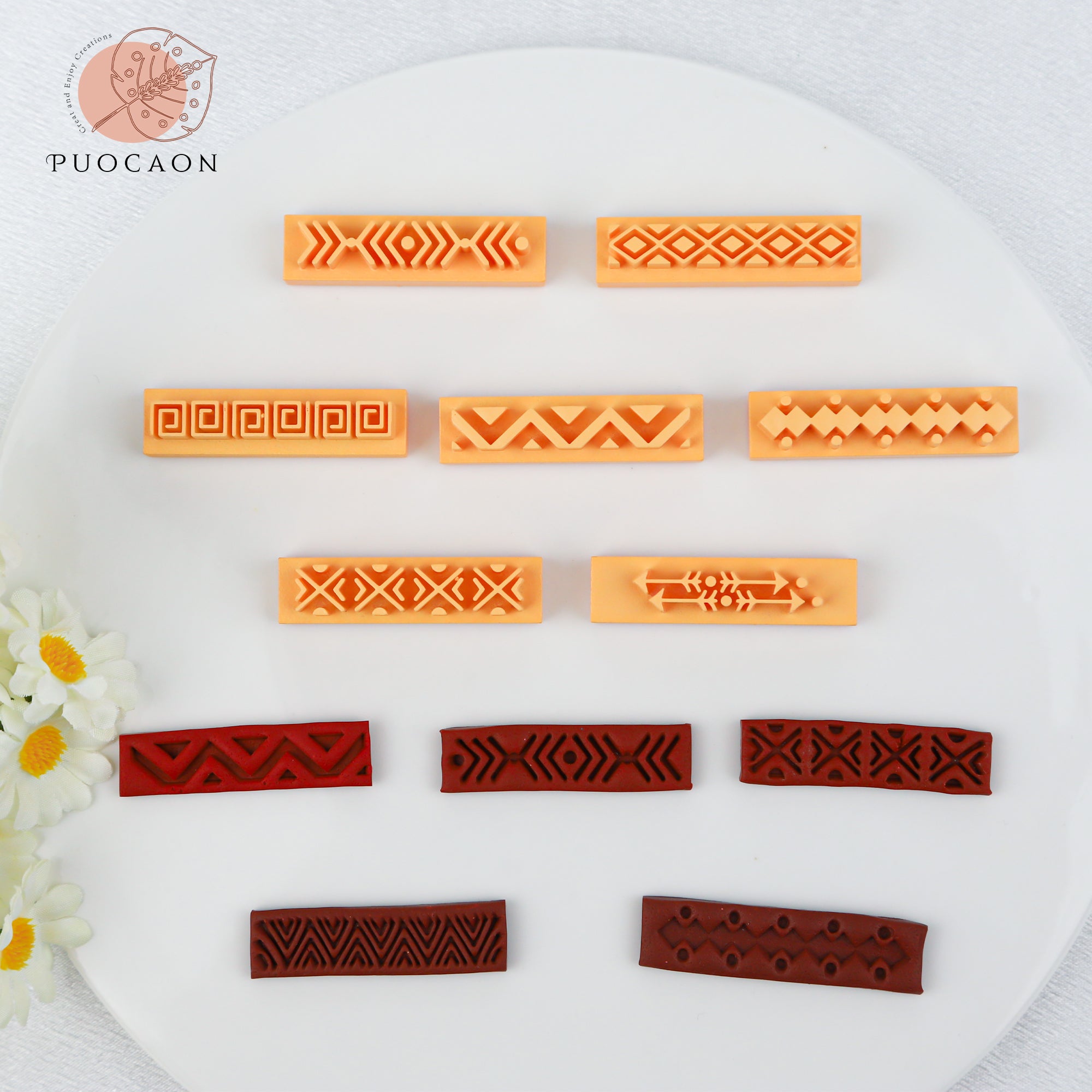 Puocaon Polymer Clay Cutters 9 Aztecs Geometric Clay Stamps Shapes, 1 Teardrop Clay Cutter