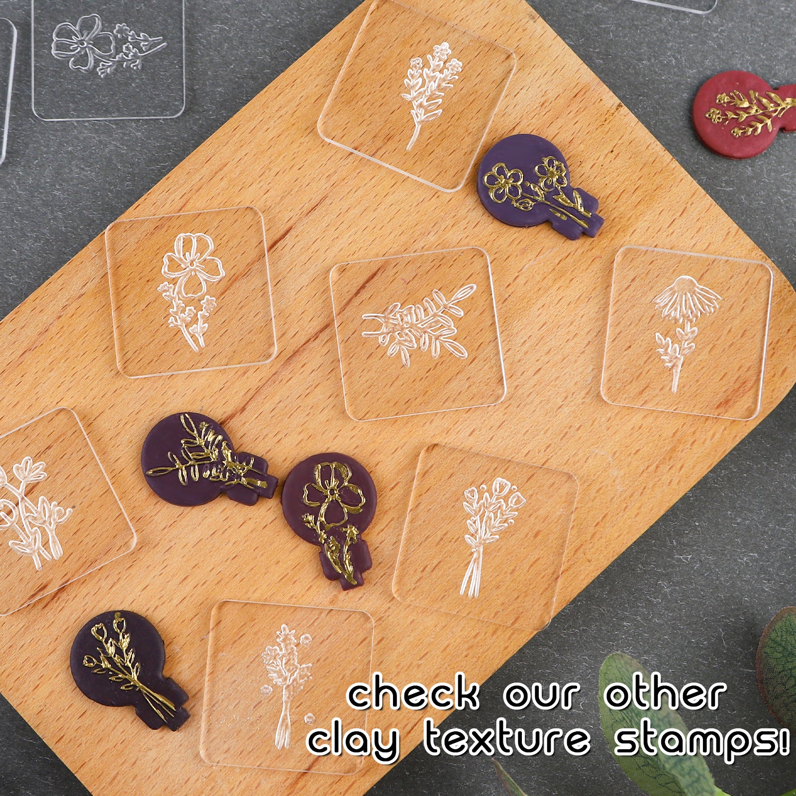 Puocaon Floral Clay Texture Stamps 12 Pcs with Bulb Clay Cutter
