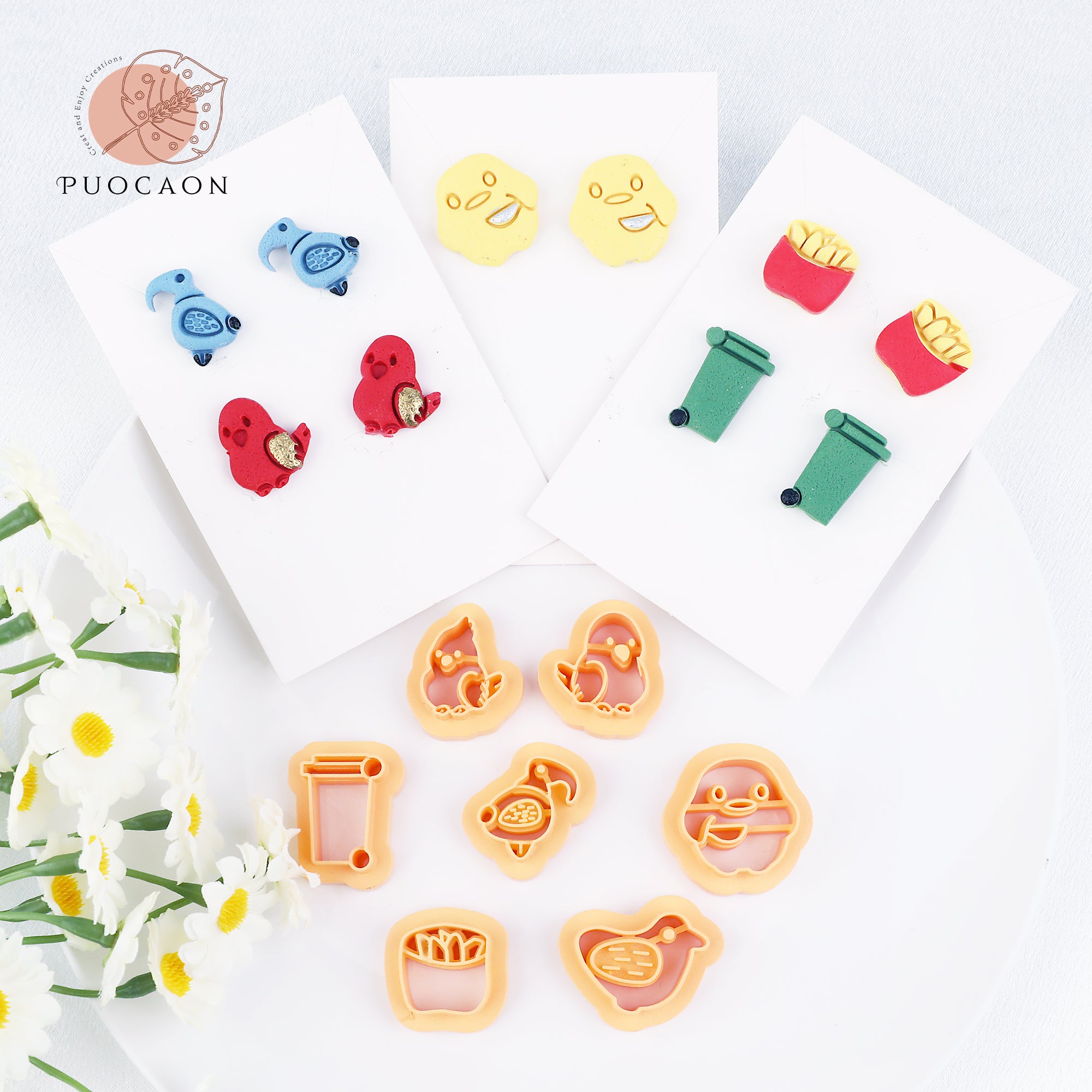 Puocaon Stud Earrings Clay Cutters 8 Pcs