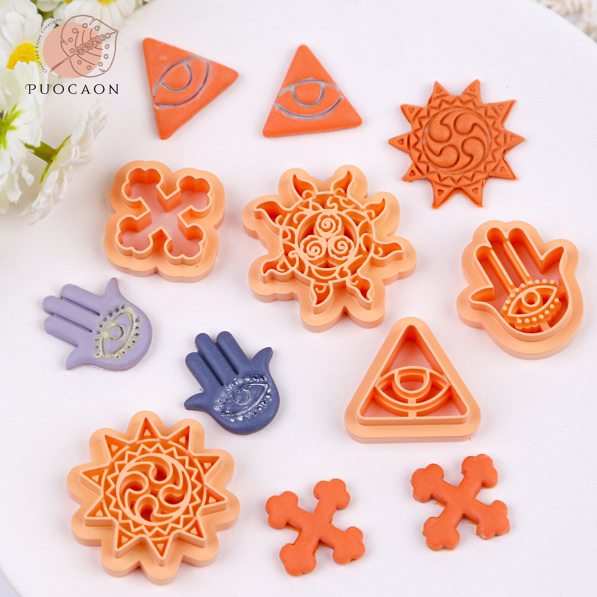 Puocaon Mystic Polymer Clay Cutters 5 Pcs Boho Sun Triangle Evil Eye Hamsa Hand Clay Cutters