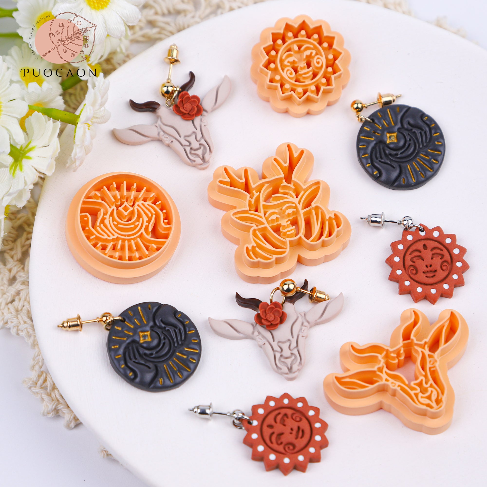 Puocaon Boho Polymer Clay Cutters - 4 Pcs Deer Bohemian Girl Clay Cutters