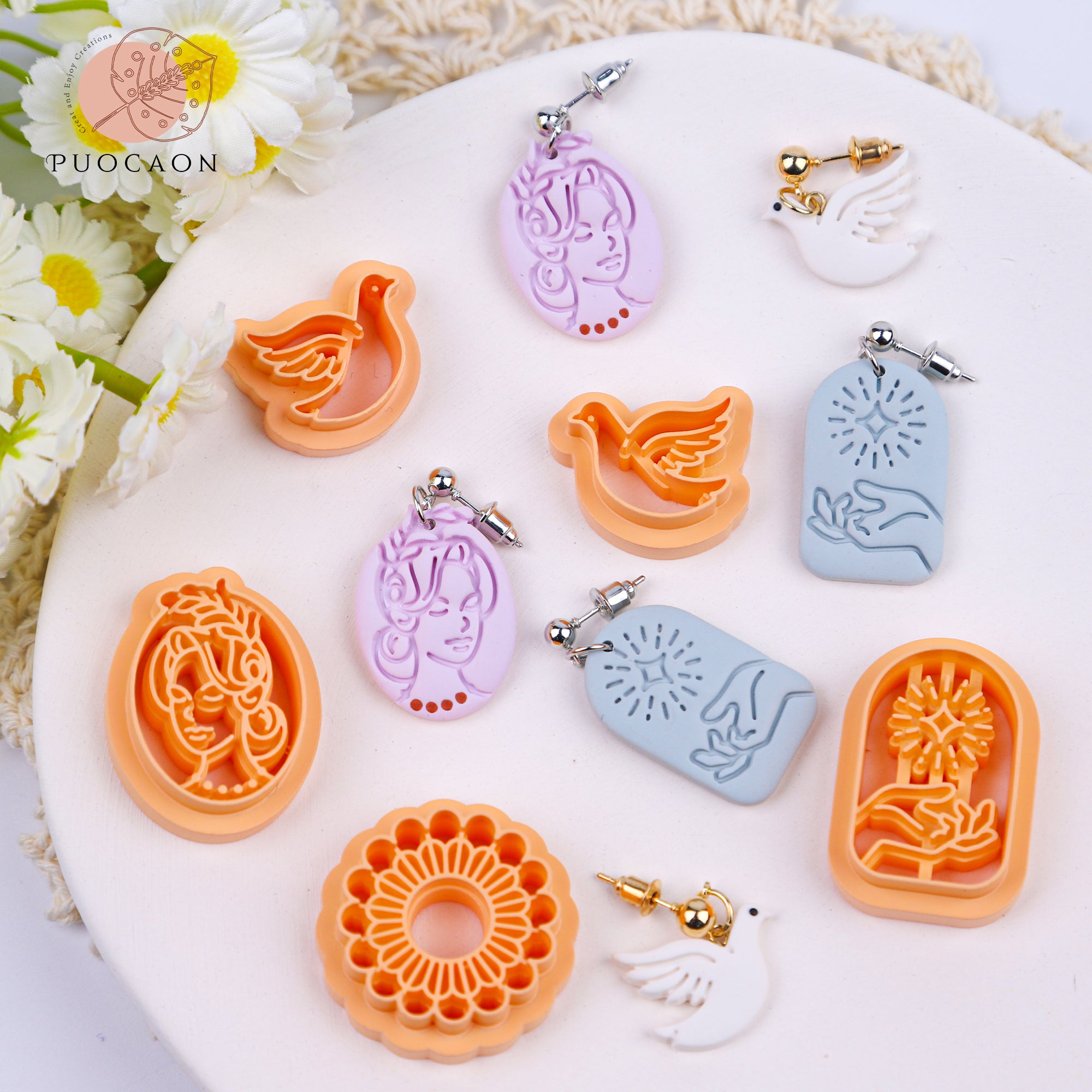 Puocaon Boho Clay Cutters for Earrings, 5 Pcs Mirrored Pigeon Bird Polymer Clay Cutters