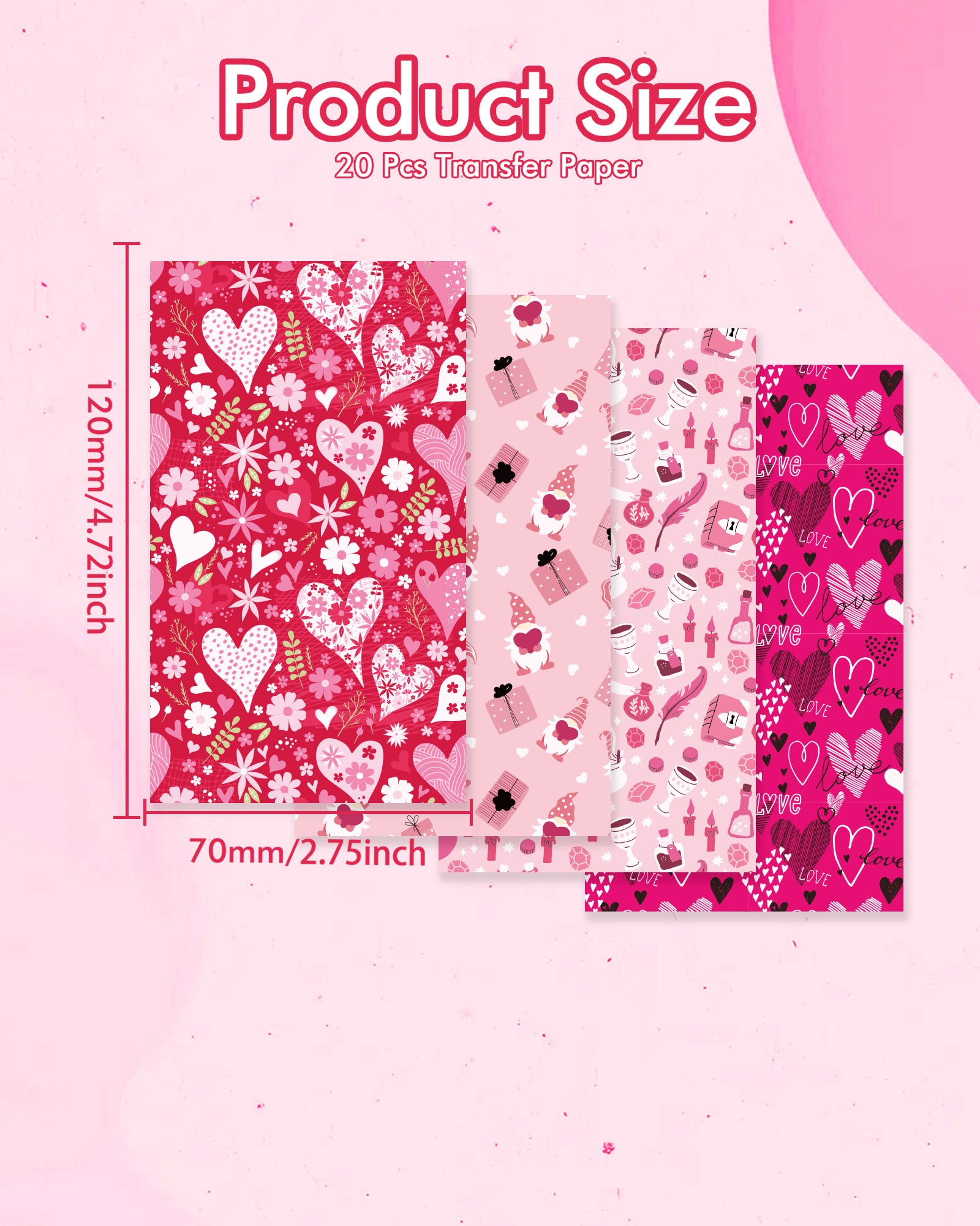 Puocaon Valentines Transfer Paper for Polymer Clay 4 Design 20 Pcs