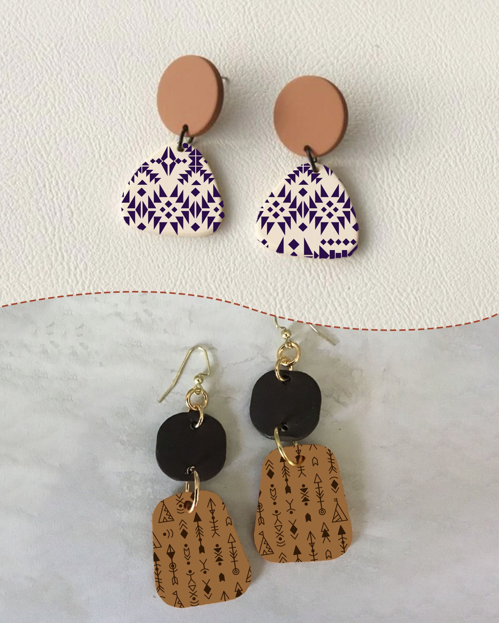 Puocaon Aztec Polymer Clay Stencils - 8 Pcs Silk Screen Stencils for Polymer Clay Earrings, Folk Polymer Clay Silk Screen Stencils for Earrings Jewelry, Boho Clay Silk Screen Stencils