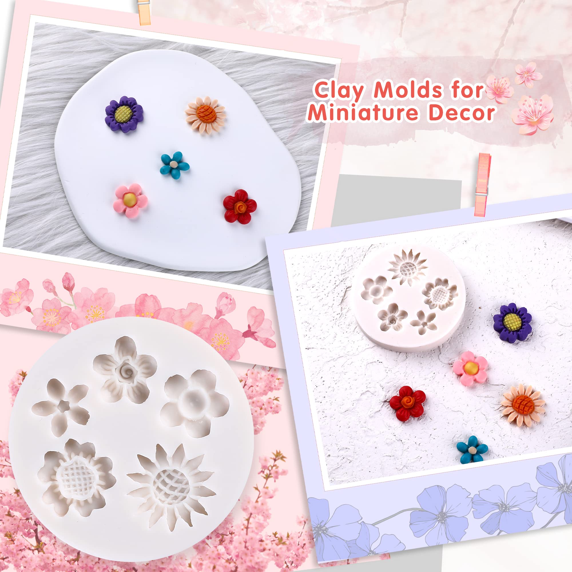 Puocaon Sunflower Polymer Clay Molds 5 Cavities Micro Flower