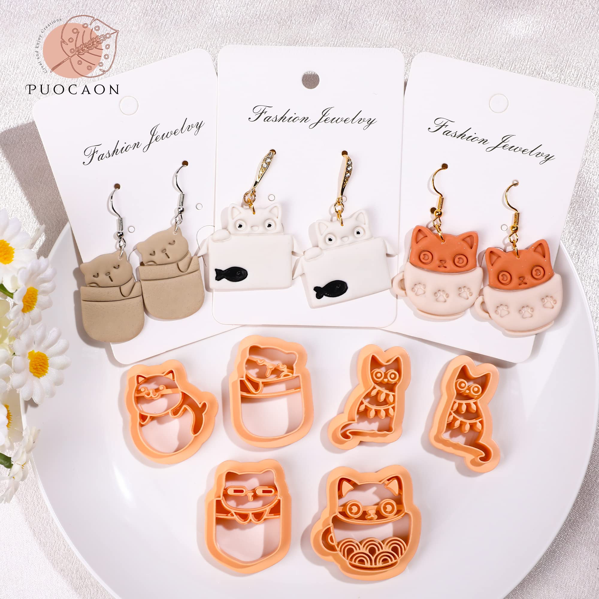 Puocaon Cute Cat Clay Cutters 10 Pcs