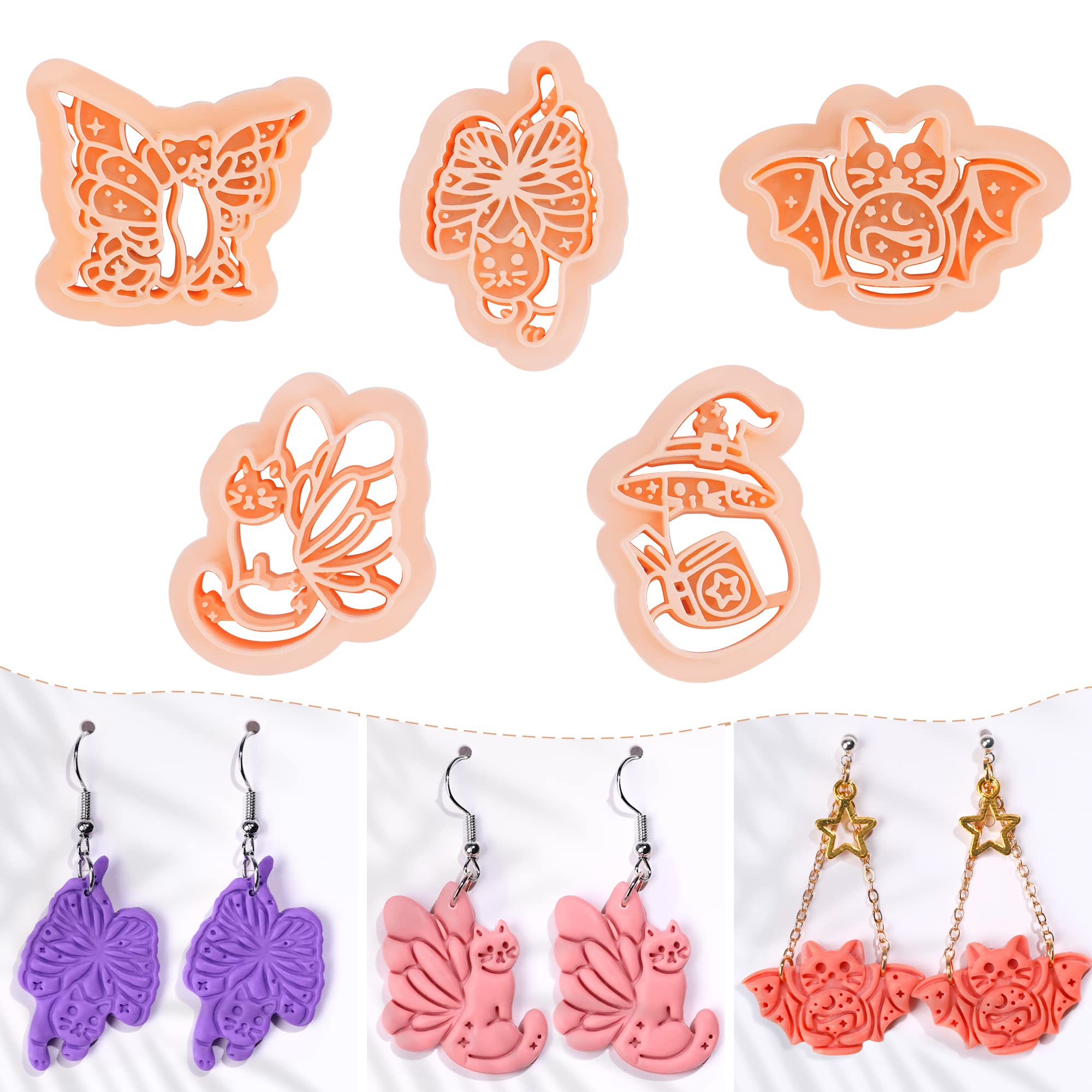 Puocaon Clay Earring Cutters Cat Butterfly 5 Pcs