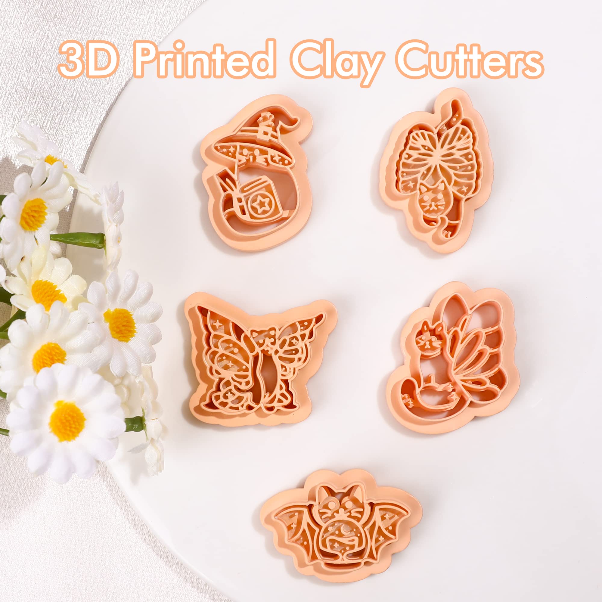 Puocaon Clay Earring Cutters Cat Butterfly 5 Pcs