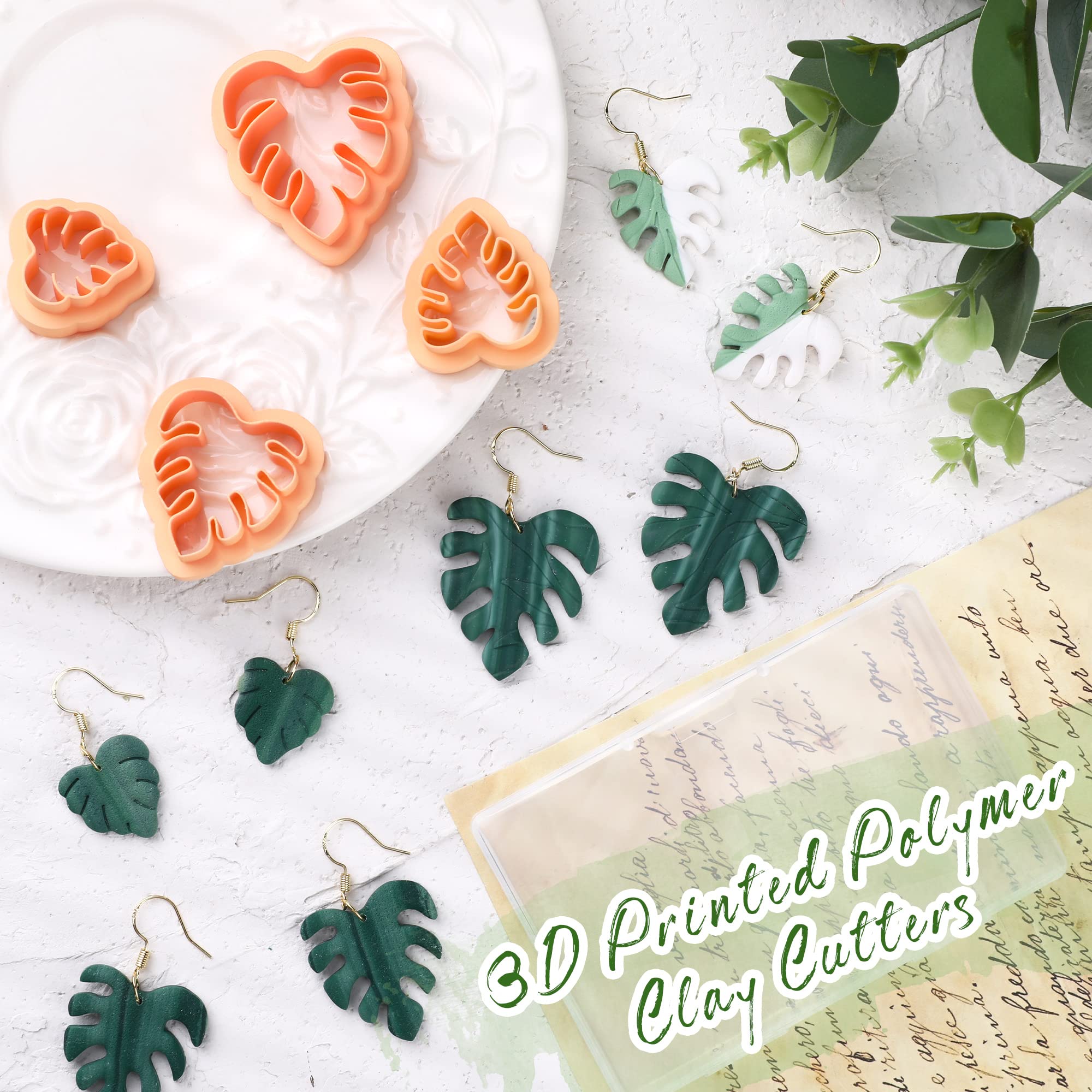 Puocaon Tropical Leaves Clay Cutters 4 pcs Monstera Leaves