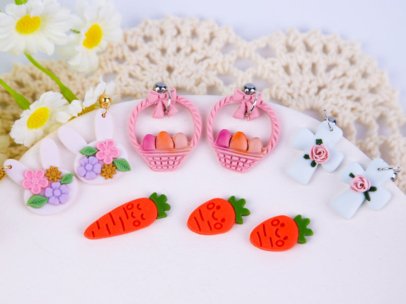 Puocaon Easter Polymer Clay Cutters - 15 Pcs Clay Cutters for Easter Polymer Clay Earrings Making, Rabbit Carrot Cross Clay Cutters, Cartoon Rabbit Head Clay Cutters for Polymer Clay Jewelry