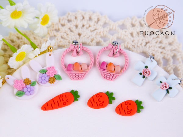 Puocaon Easter Polymer Clay Cutters - 15 Pcs Clay Cutters for Easter Polymer Clay Earrings Making, Rabbit Carrot Cross Clay Cutters, Cartoon Rabbit Head Clay Cutters for Polymer Clay Jewelry