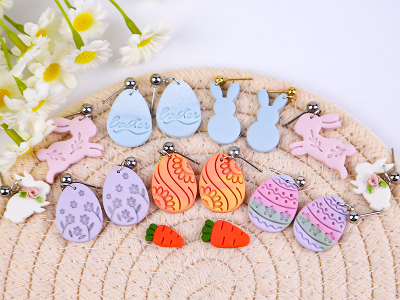 Puocaon Easter Polymer Clay Cutters - 27 Pcs Clay Cutters for Polymer Clay Earrings, Cute Rabbit Bunny Shape Clay Cutters, Carrot Easter Eggs Clay Jewelry Cutters, Rabbit Feet Clay Cutters