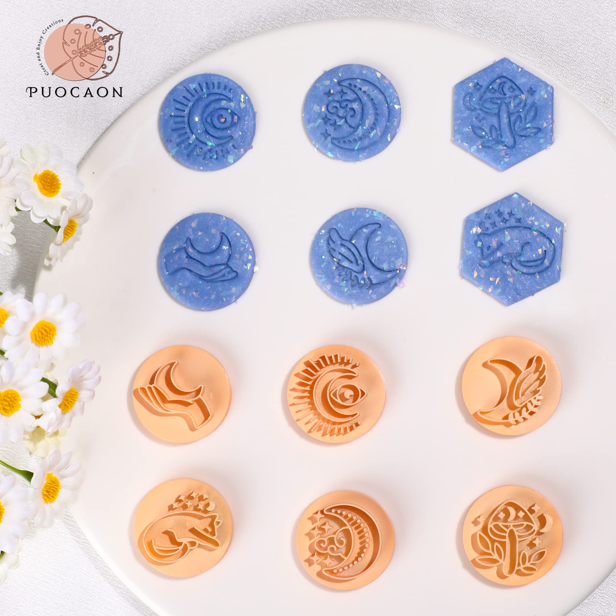 Puocaon Mystic Circle Hexagon Clay Stamps 7 Shapes