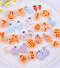 Puocaon Easter Polymer Clay Cutters - 27 Pcs Clay Cutters for Polymer Clay Earrings, Cute Rabbit Bunny Shape Clay Cutters, Carrot Easter Eggs Clay Jewelry Cutters, Rabbit Feet Clay Cutters