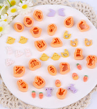 Puocaon Easter Polymer Clay Cutters - 18 Pcs Stud Clay Earring Cutters, Baby Rabbit Chicken Eggs Clay Cutters for Polymer Clay Earrings, 3D Print Mini Clay Cutters for Earrings Making