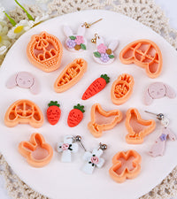 Puocaon Easter Polymer Clay Cutters - 15 Pcs Clay Cutters for Easter Polymer Clay Earrings Making, Rabbit Carrot Cross Clay Cutters, Cartoon Rabbit Head Clay Cutters for Polymer Clay Jewelry