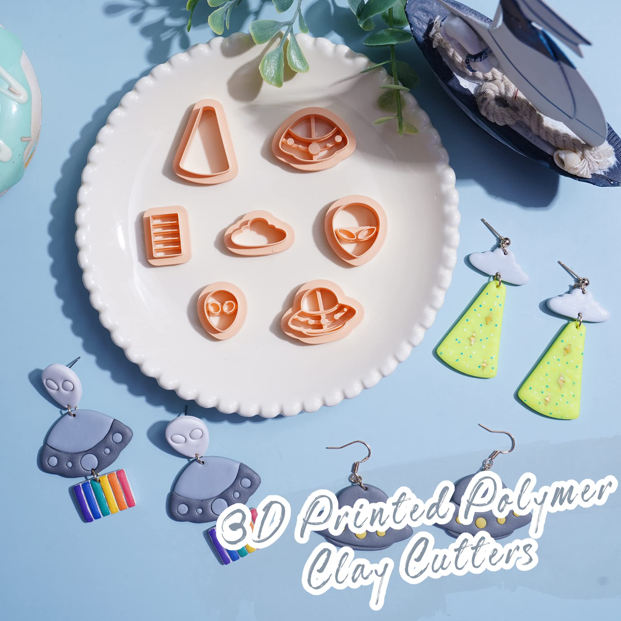 Puocaon Spaceship Polymer Clay Cutters Airship Alien 7 Pcs