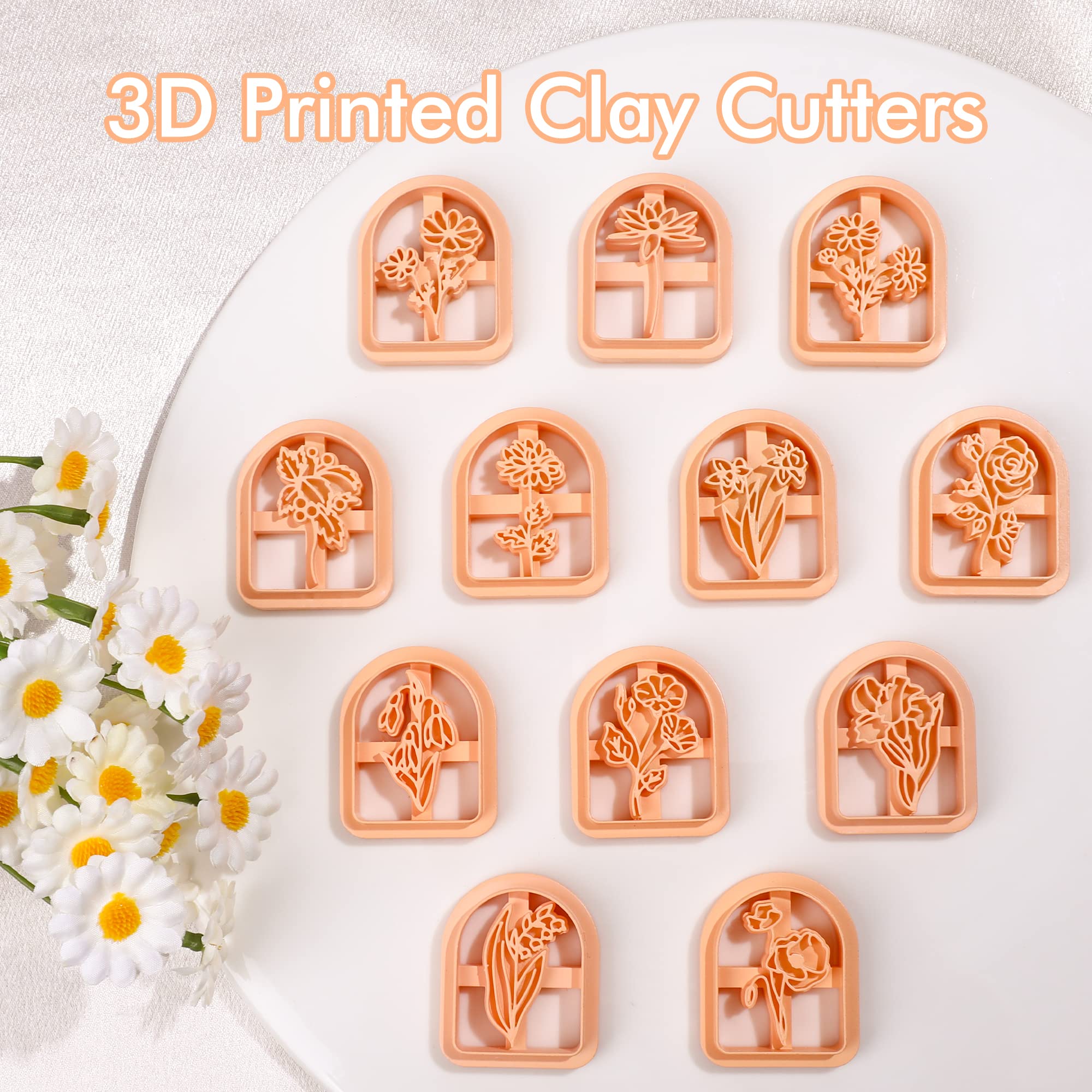 12 pcs set Embossing stamp for polymer clay Floral texture plate