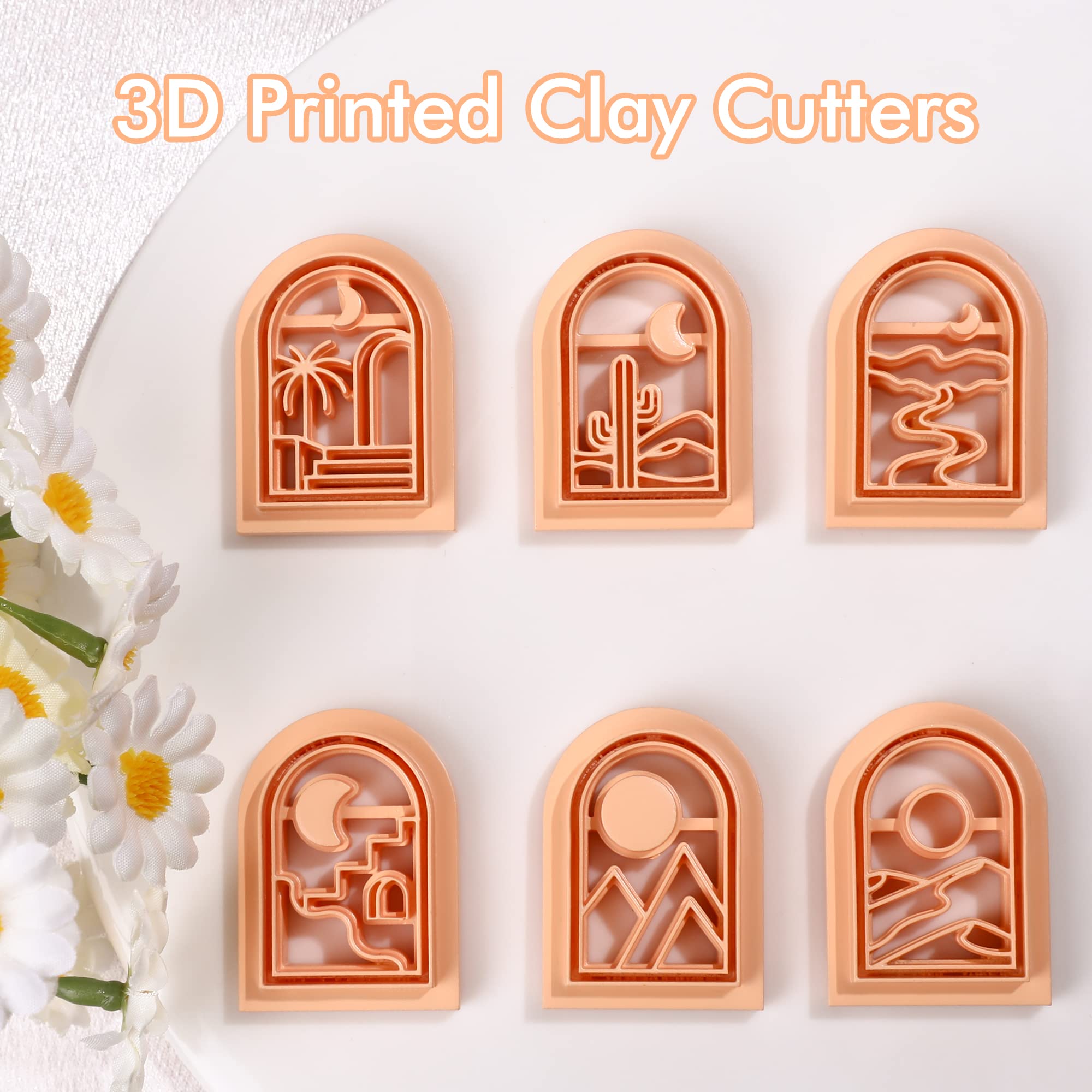 Puocaon Polymer Clay Cutters Embossed Desert Scene Sun Moon Clay Cutters 6 Pcs