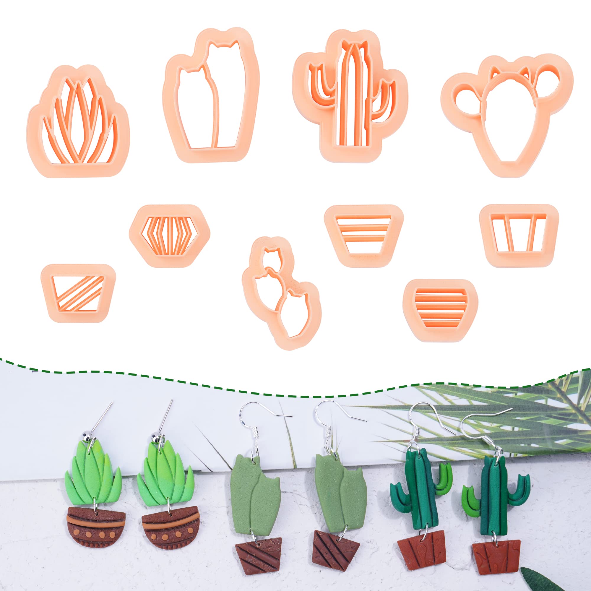 Puocaon Cactus Cat Clay Cutters Cute Potted Plants 10 Pcs