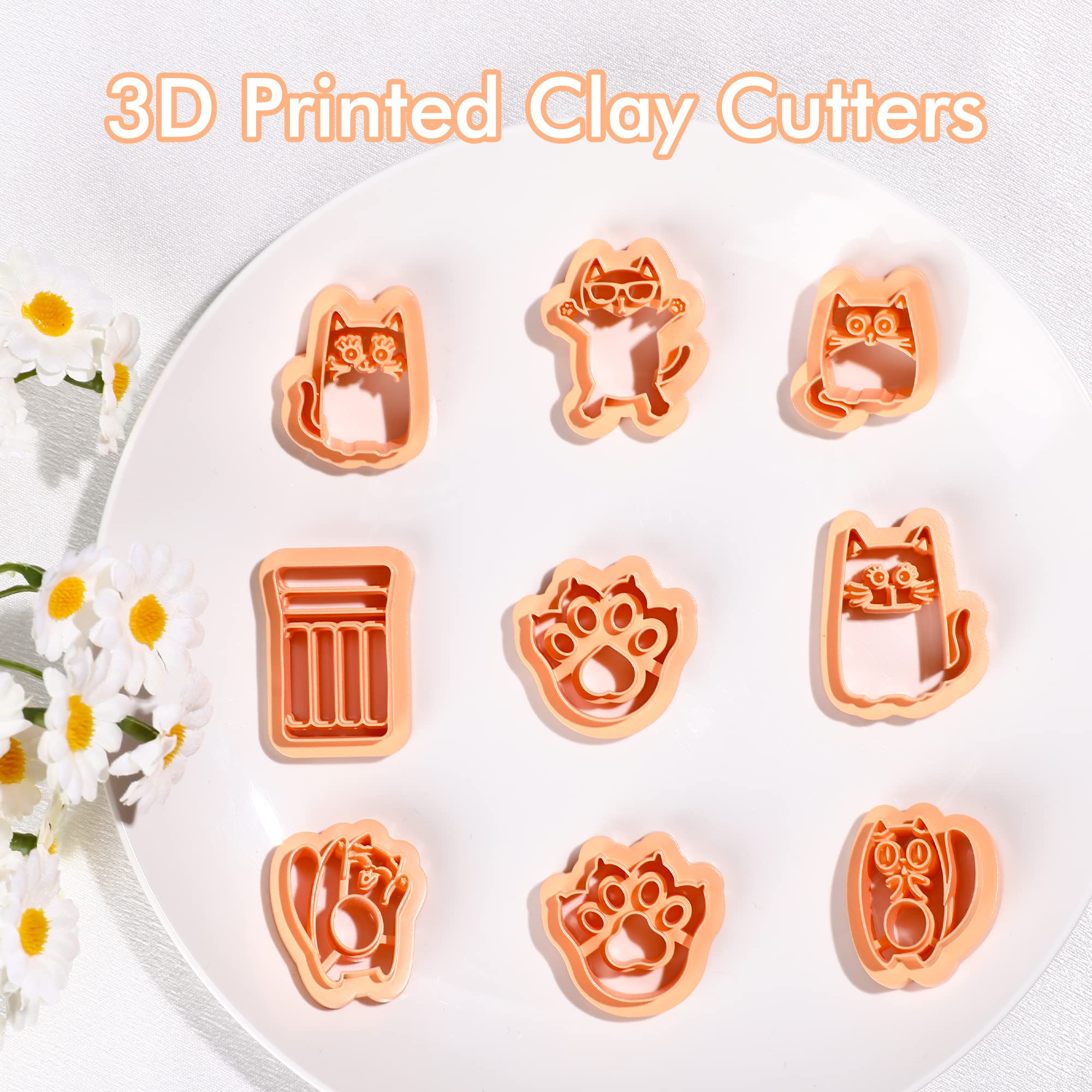 Puocaon Cute Cat Clay Cutters 10 Pcs