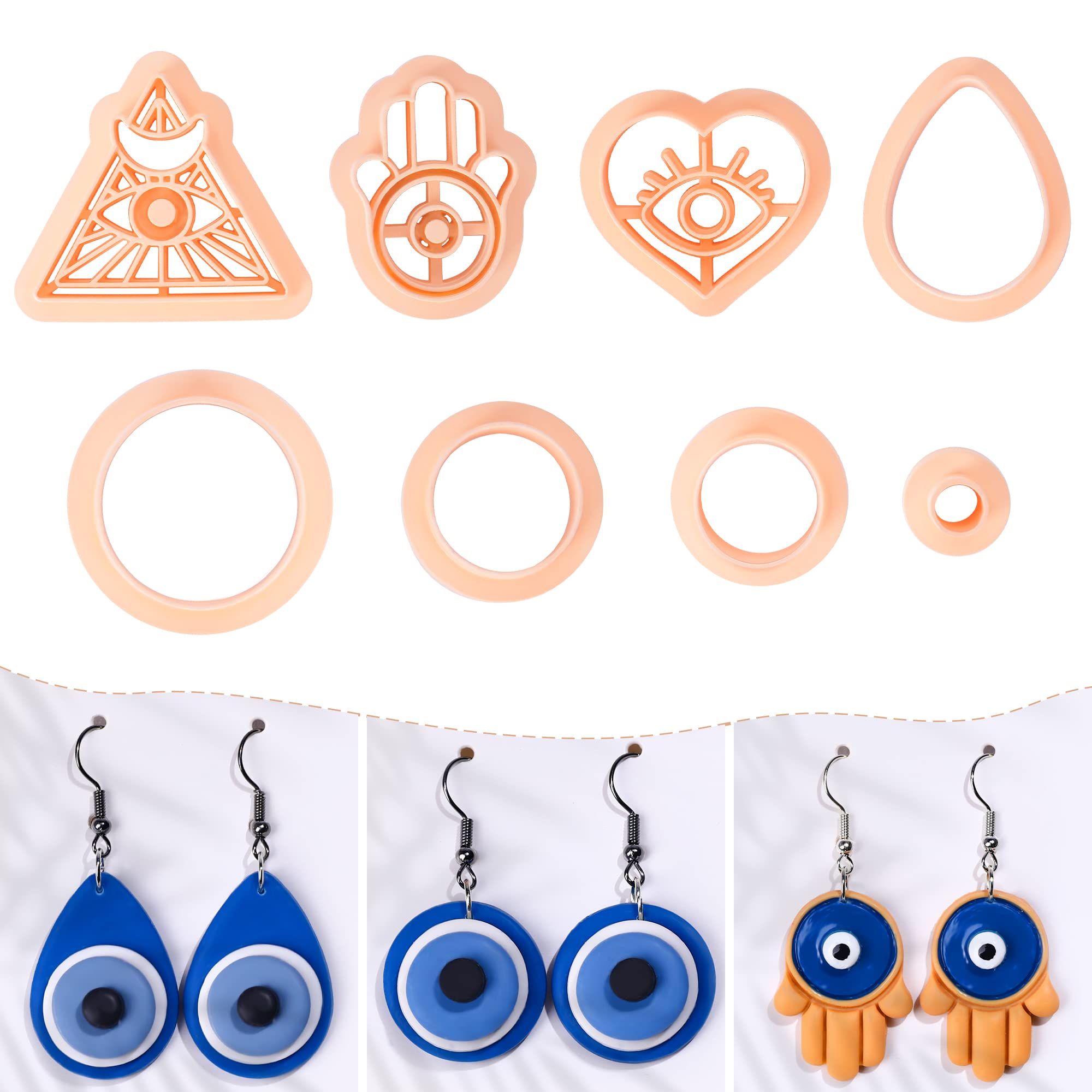 Puocaon Devil Eye Clay Cutters Hamsa Hand Circle Heart Teardrop 8 Shapes