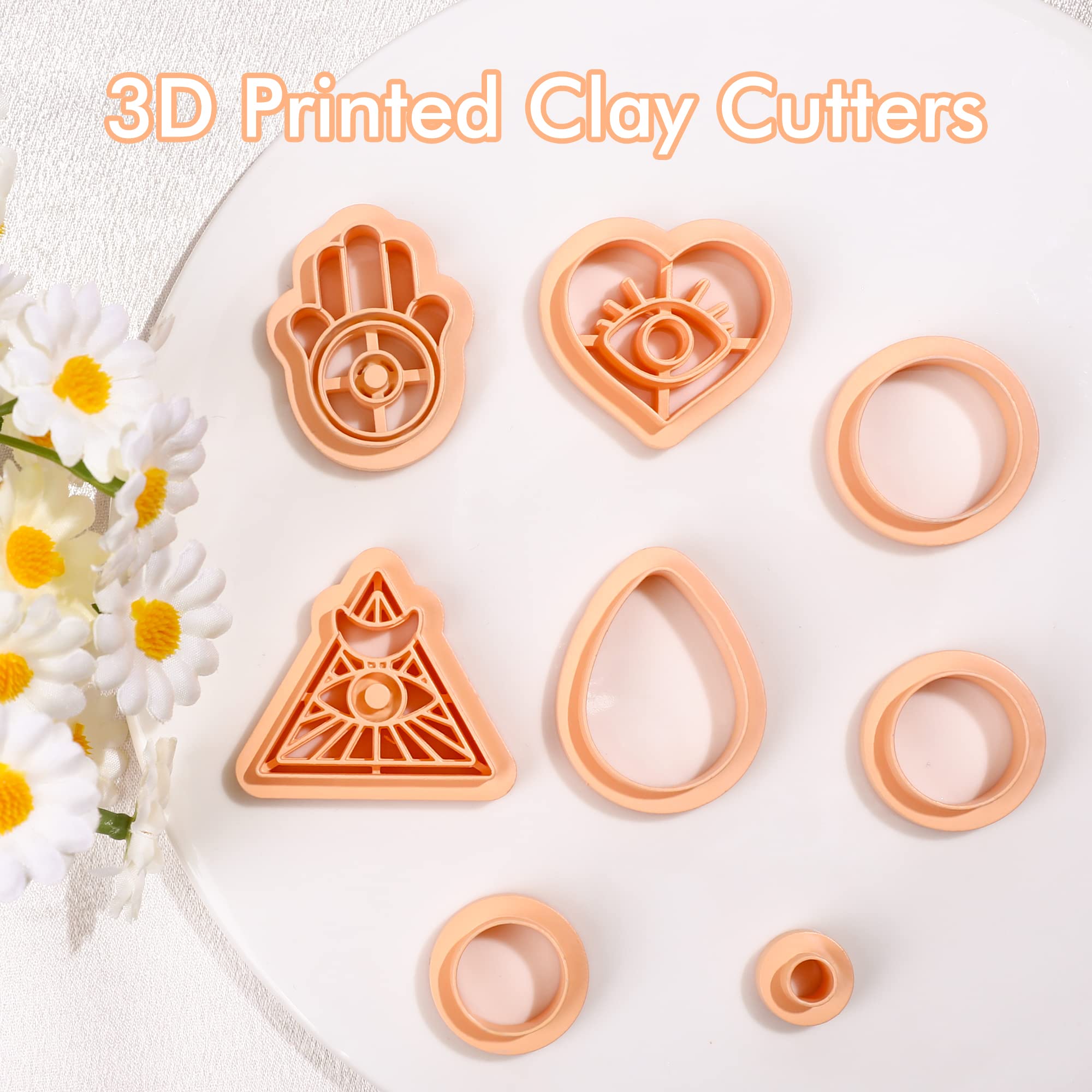 Puocaon Devil Eye Clay Cutters Hamsa Hand Circle Heart Teardrop 8 Shapes