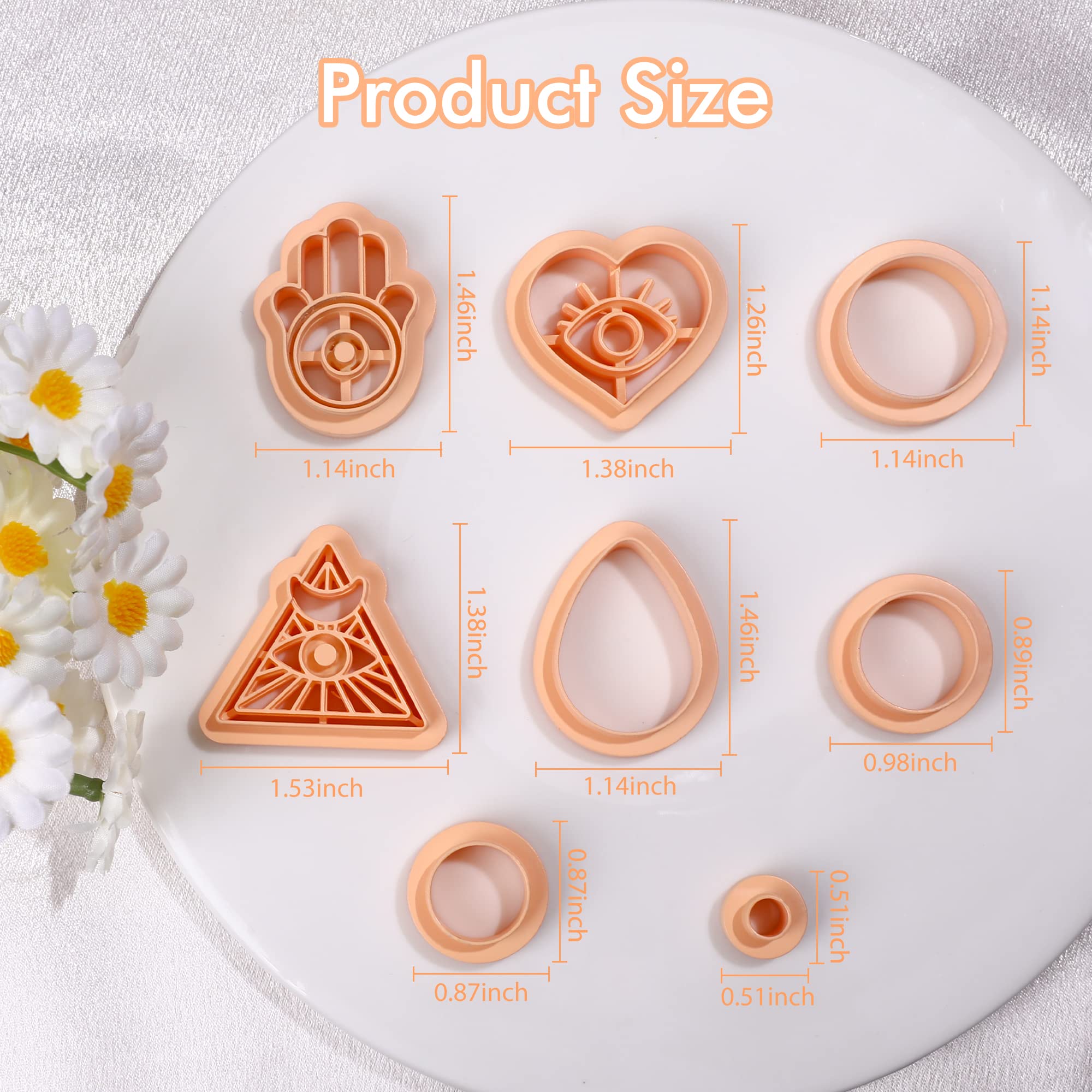 Puocaon Devil Eye Clay Cutters Hamsa Hand Circle Heart Teardrop 8 Shapes