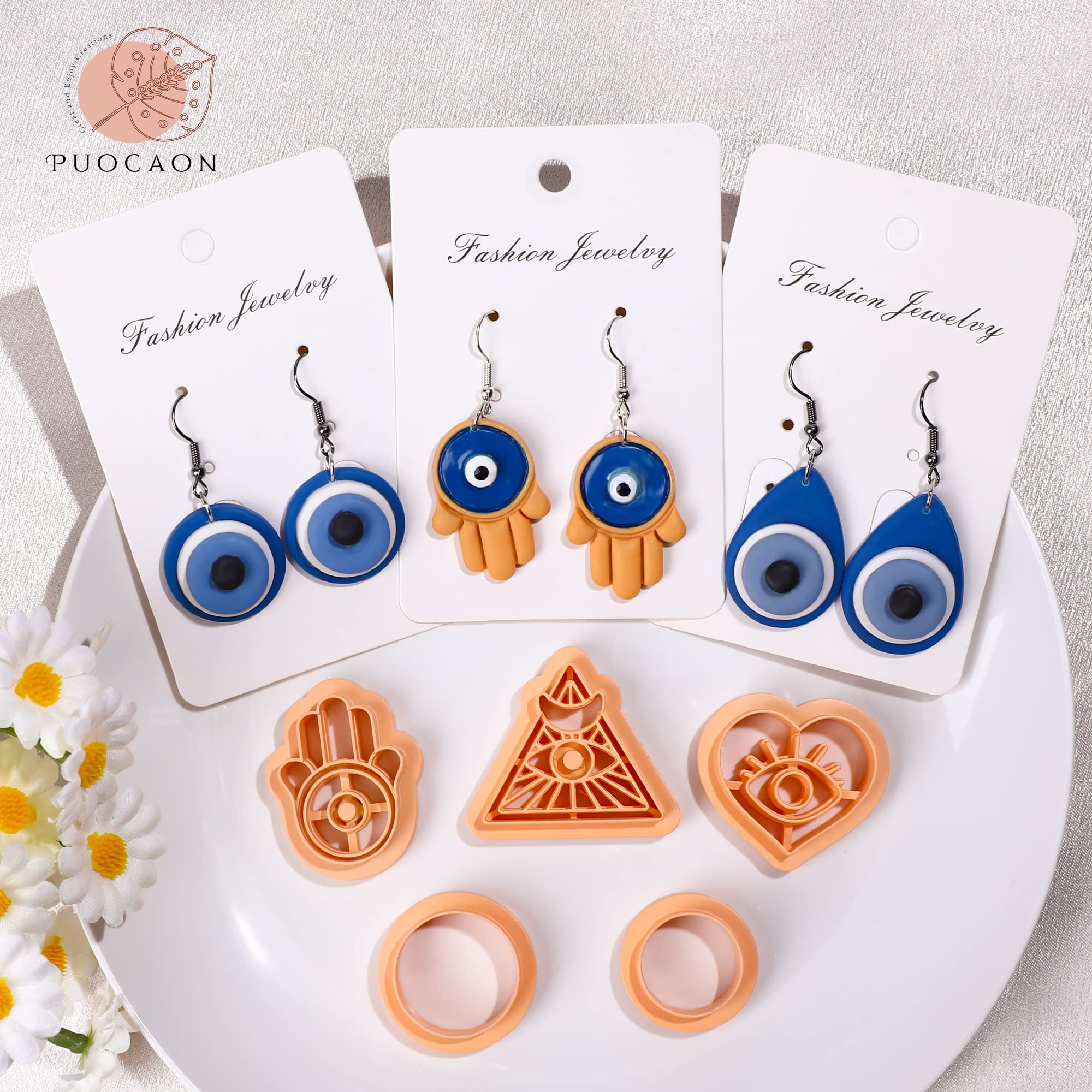 Puocaon Devil Eye Clay Cutters Hamsa Hand Circle Heart Teardrop 8 Shapes