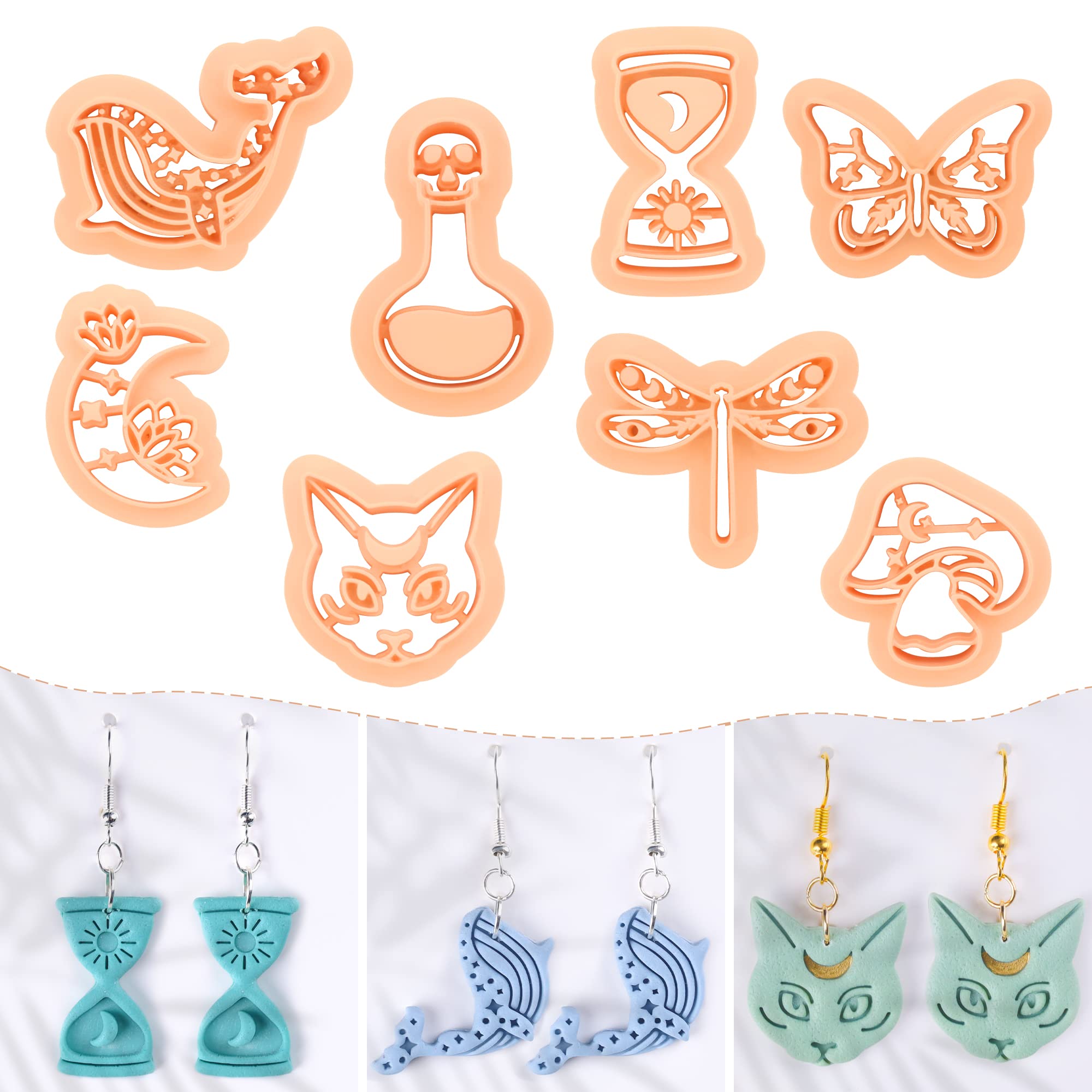 Puocaon Mystic Cats Polymer Clay Cutters 8 Pcs Boho Clay Earring Cutte
