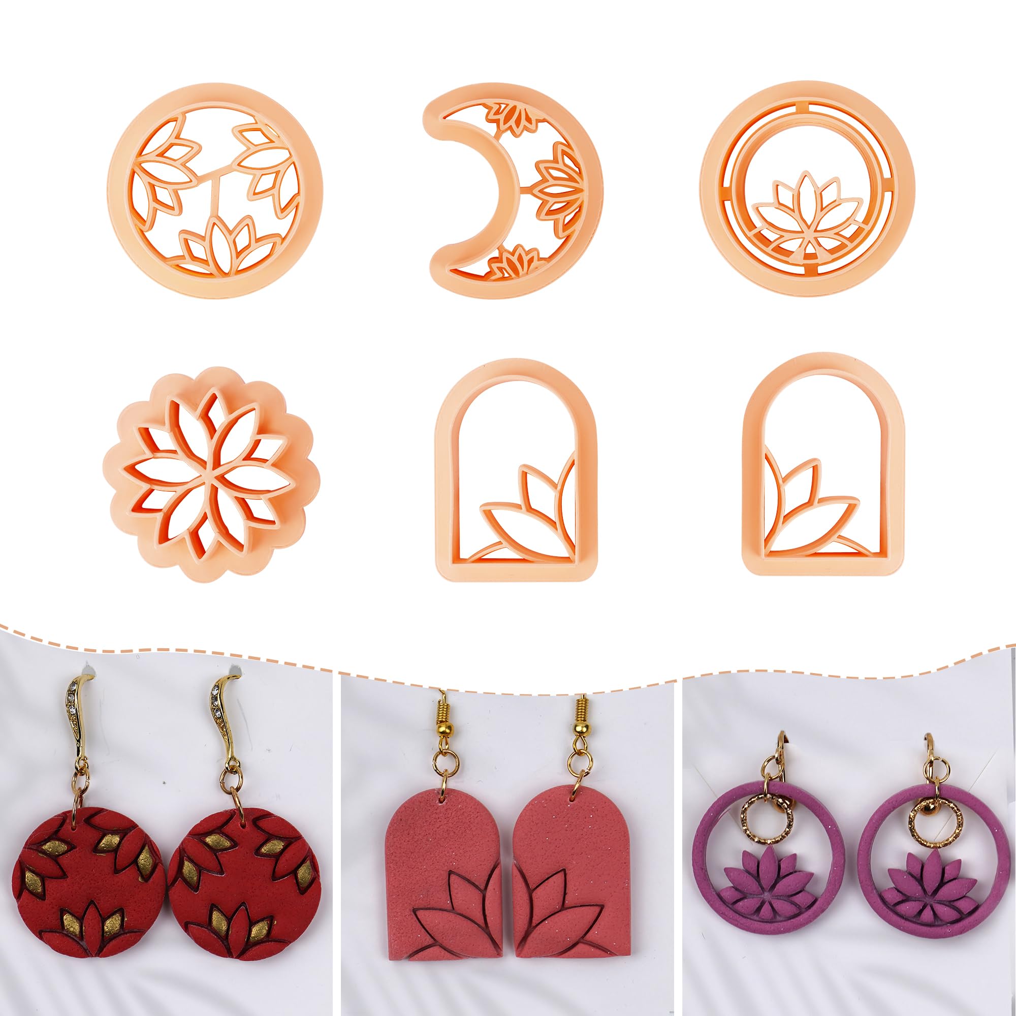 Puocaon Boho Polymer Clay Cutters 6 Pcs Crescent Moon Lotus