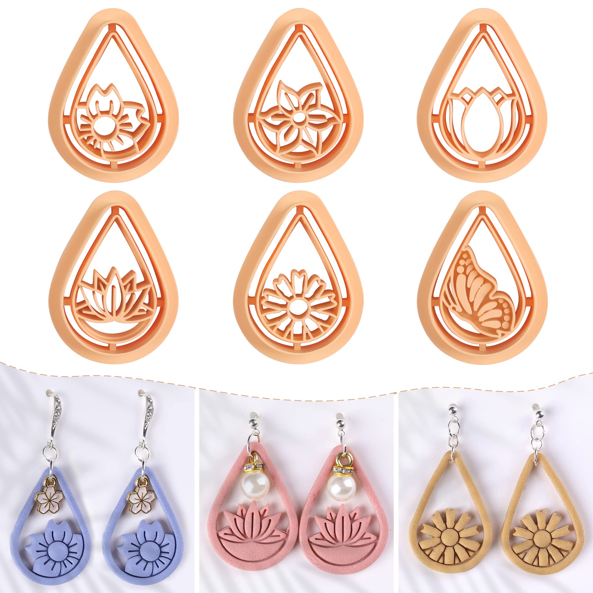 Puocaon Polymer Clay Cutters 6 Pcs Boho Teardrop Floral Cutters