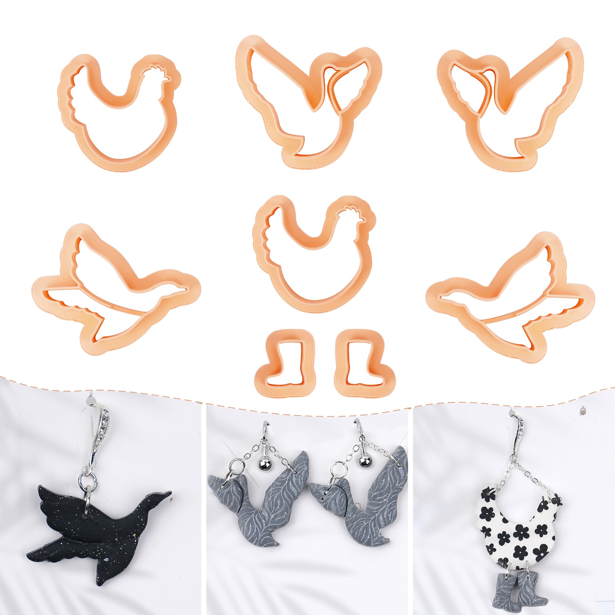 Puocaon Farm theme Polymer Clay Cutters 8 Pcs Goose Chicken with Funny Boot