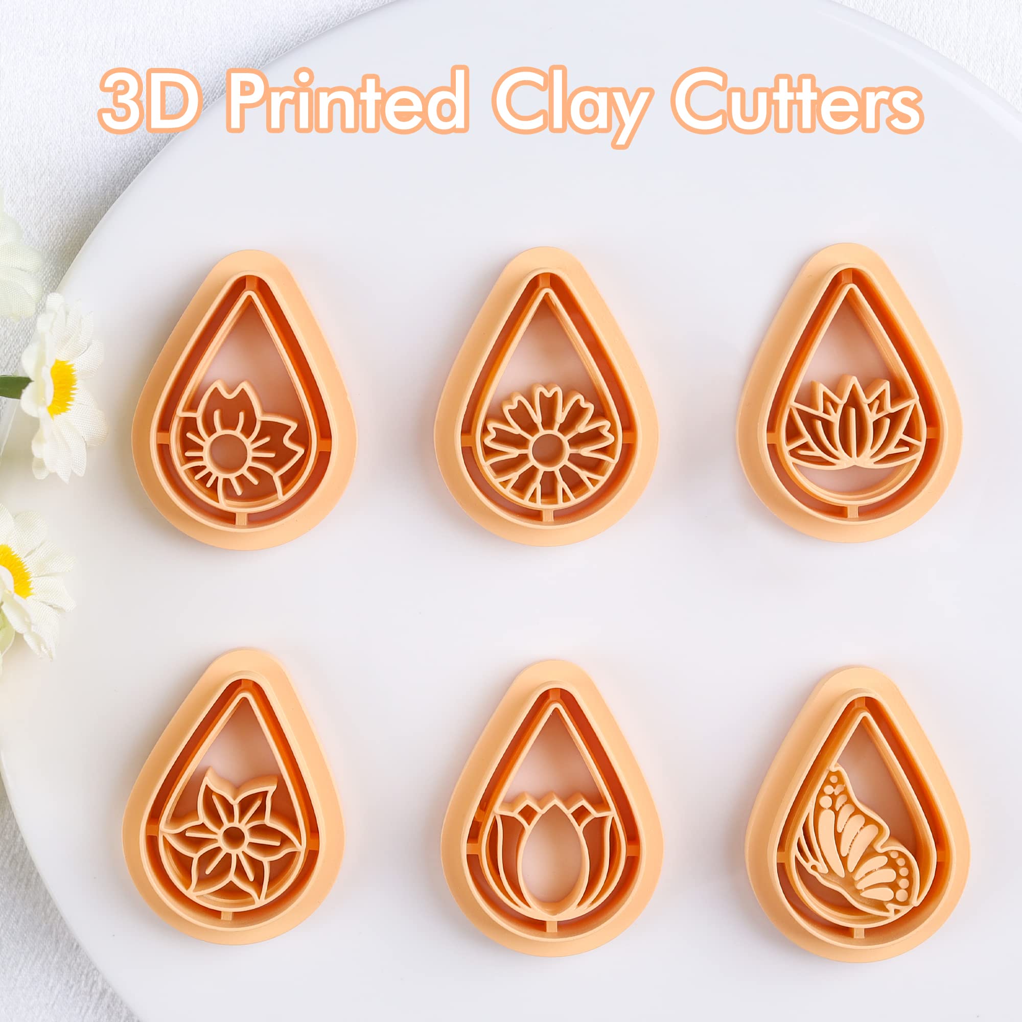 Puocaon Polymer Clay Cutters 6 Pcs Boho Teardrop Floral Cutters