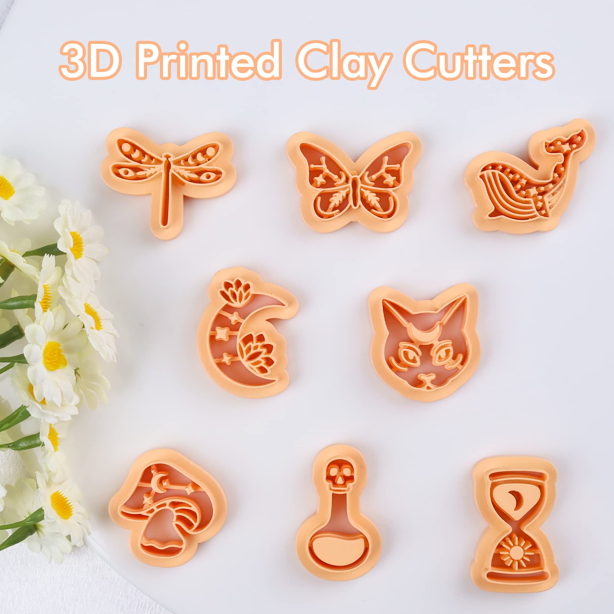 Puocaon Mystic Cats Polymer Clay Cutters 8 Pcs Boho Clay Earring Cutters