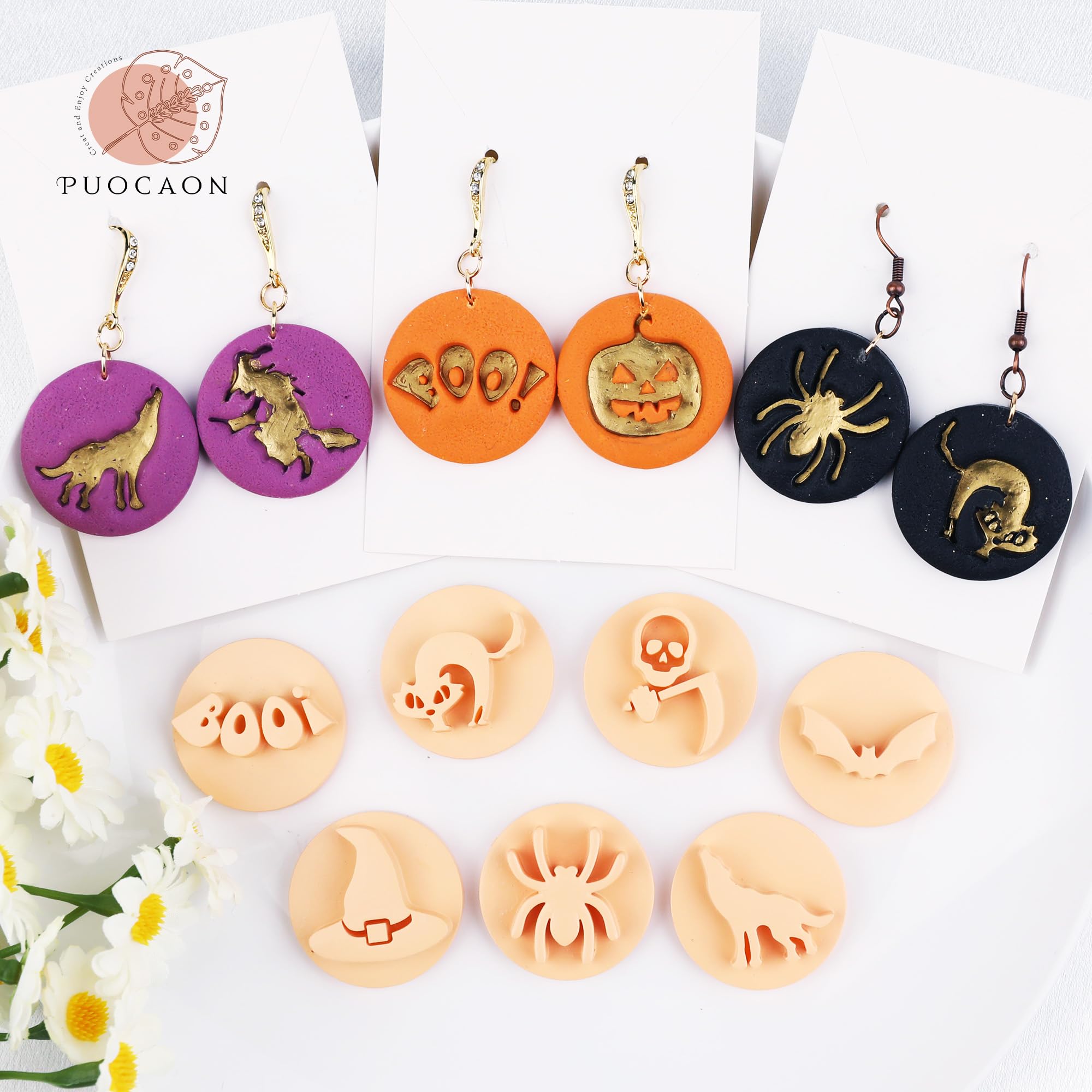 Puocaon Halloween Clay Cutters Stamps 12 Pcs