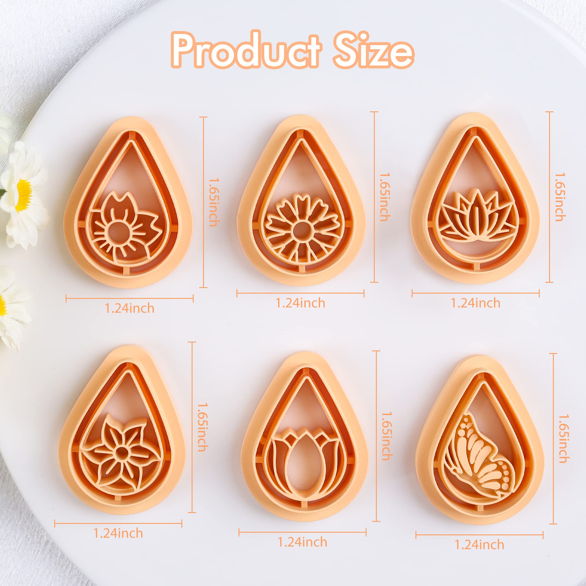 Puocaon Polymer Clay Cutters 6 Pcs Boho Teardrop Floral Cutters