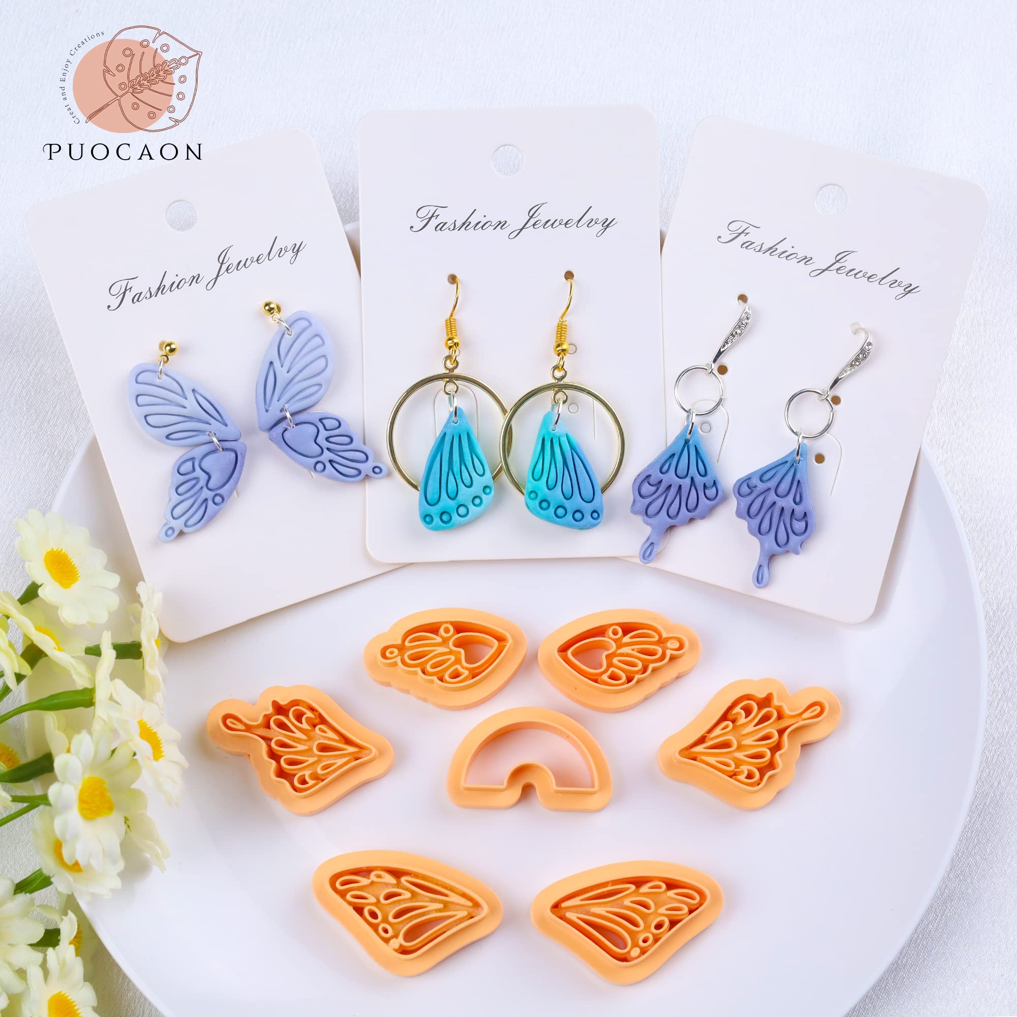 Clay Cutter Embossed Feather Fan Shape Polymer Clay Earring