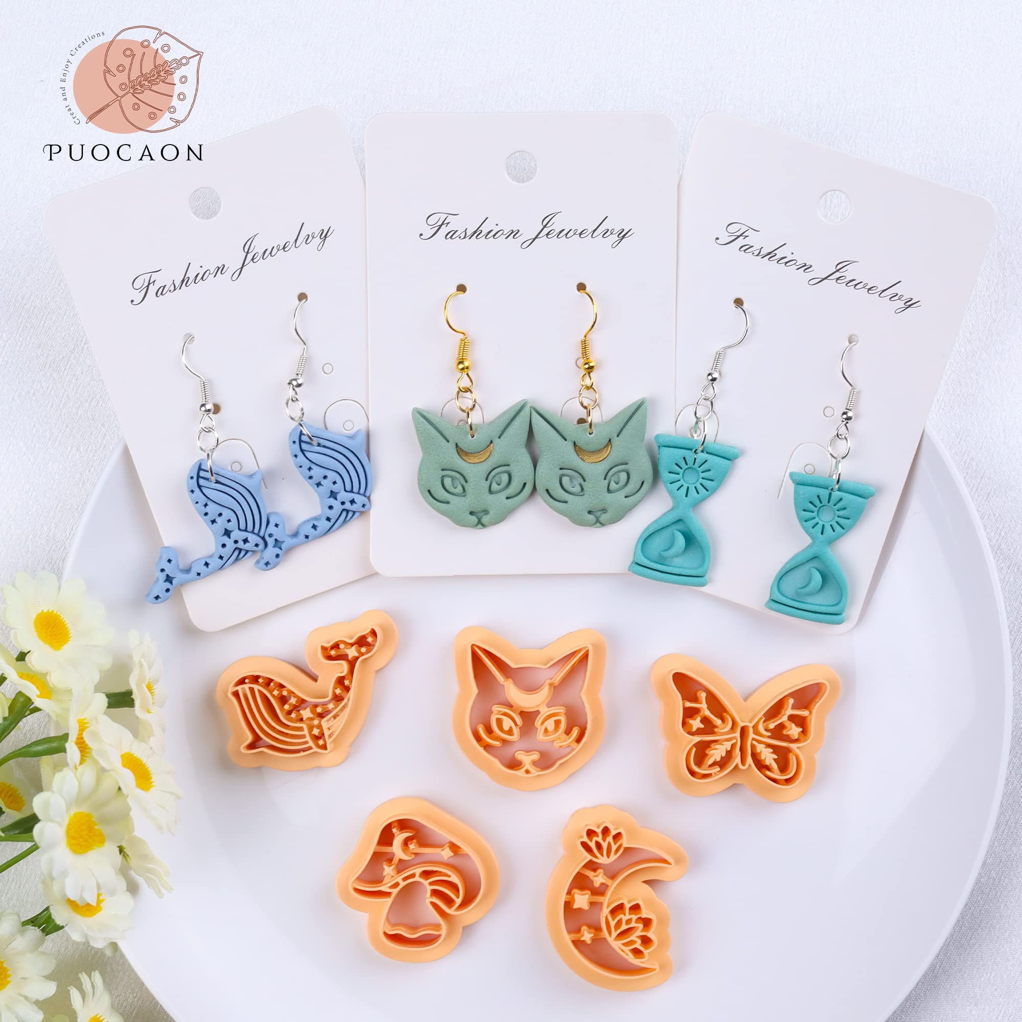 Puocaon Mystic Cats Polymer Clay Cutters 8 Pcs Boho Clay Earring Cutters