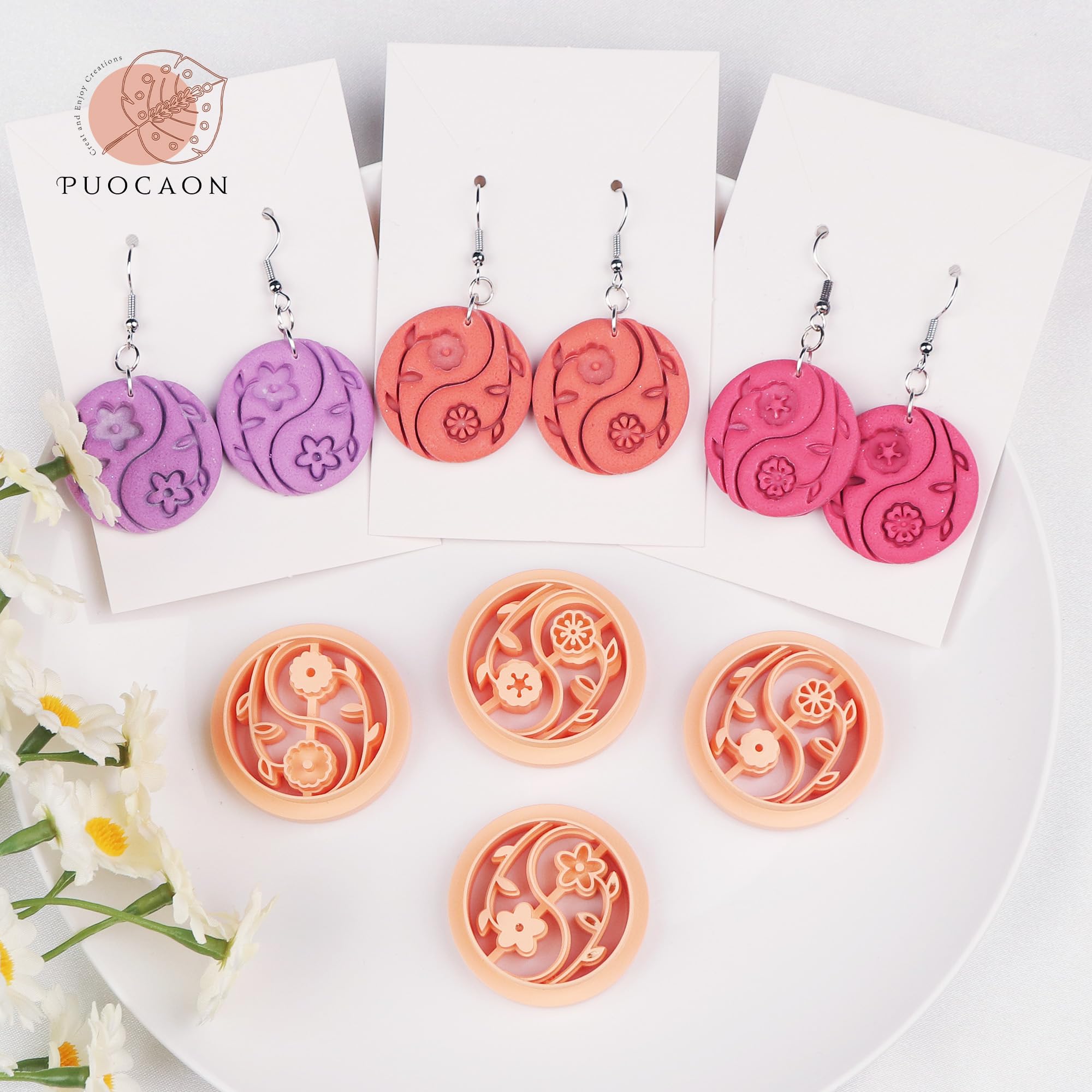 Puocaon Yin Yang Flower Polymer Clay Cutters 4 Pcs