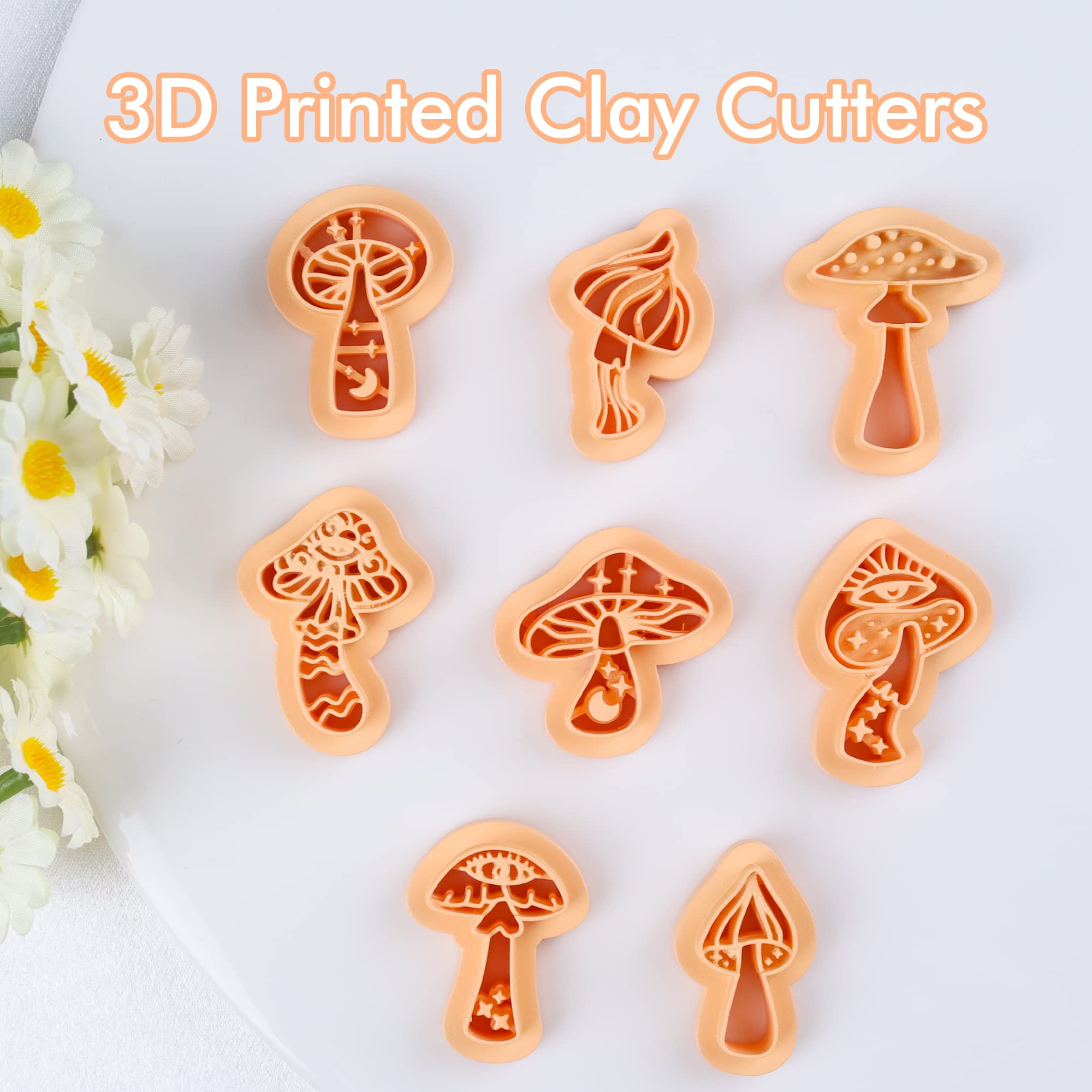 Puocaon Mystic Boho Mushroom  Clay Earring Cutters 8 Pcs