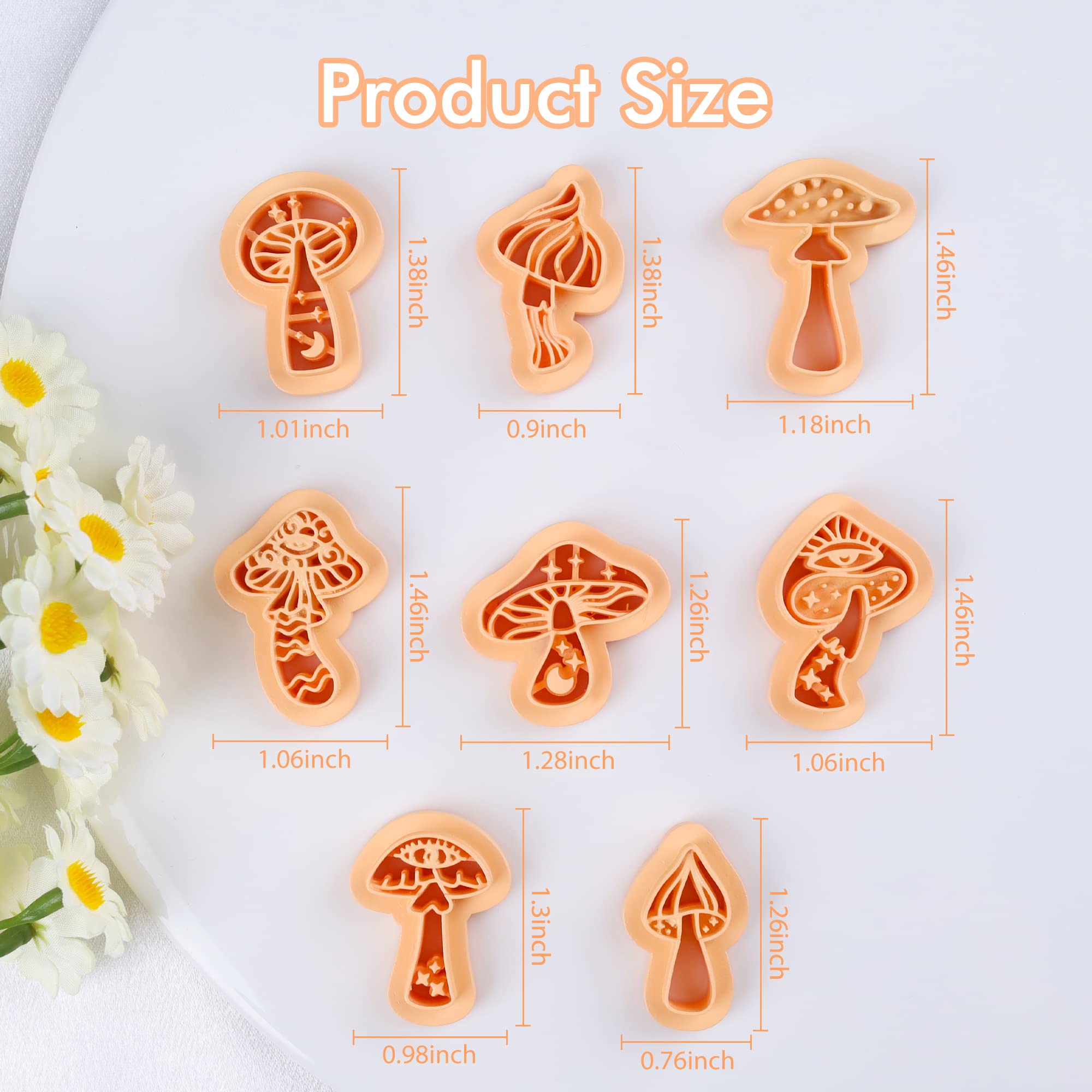 Puocaon Mystic Boho Mushroom  Clay Earring Cutters 8 Pcs