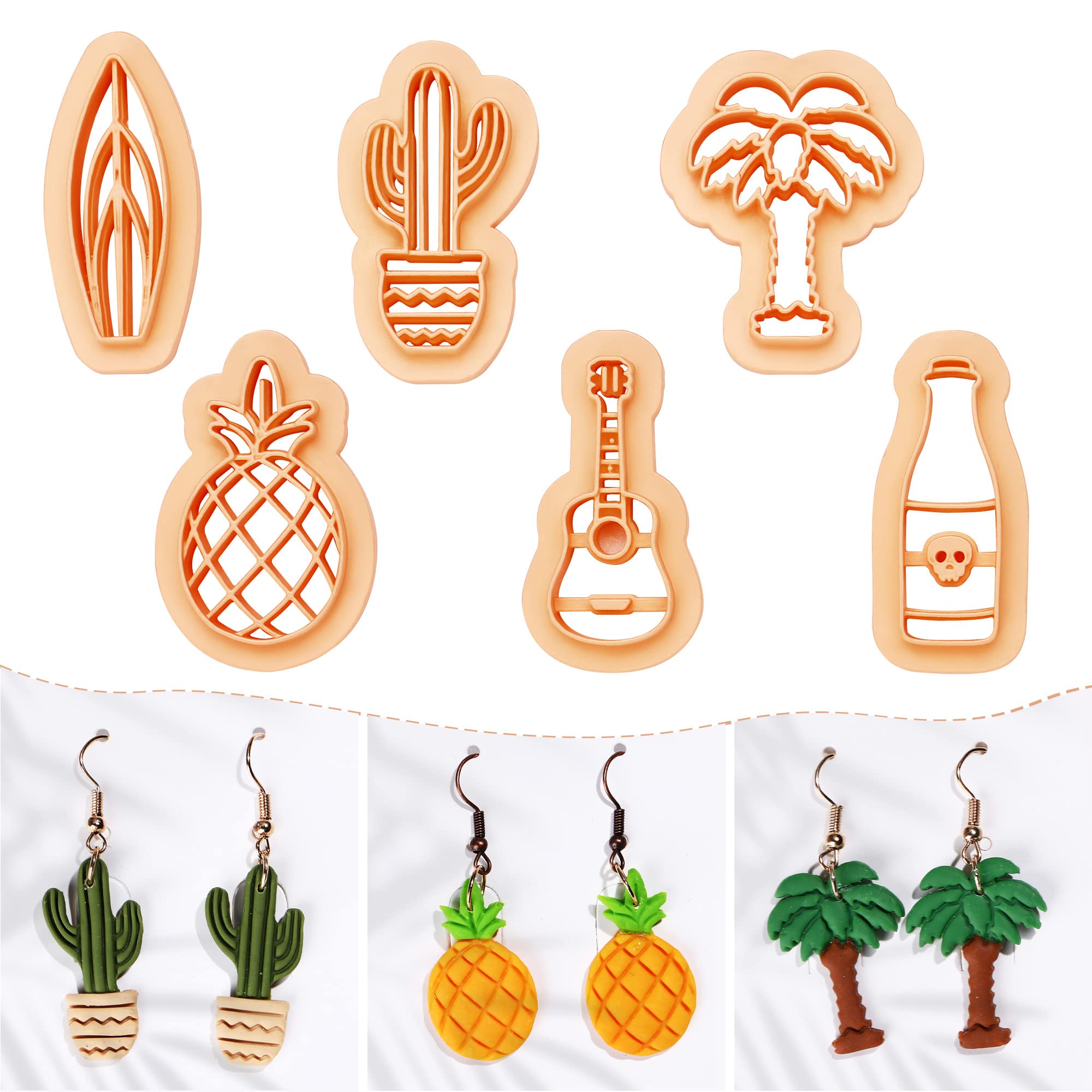 Puocaon Summer Clay Cutters Palm Tree Pineapple Surfboard Guitar 6Pcs