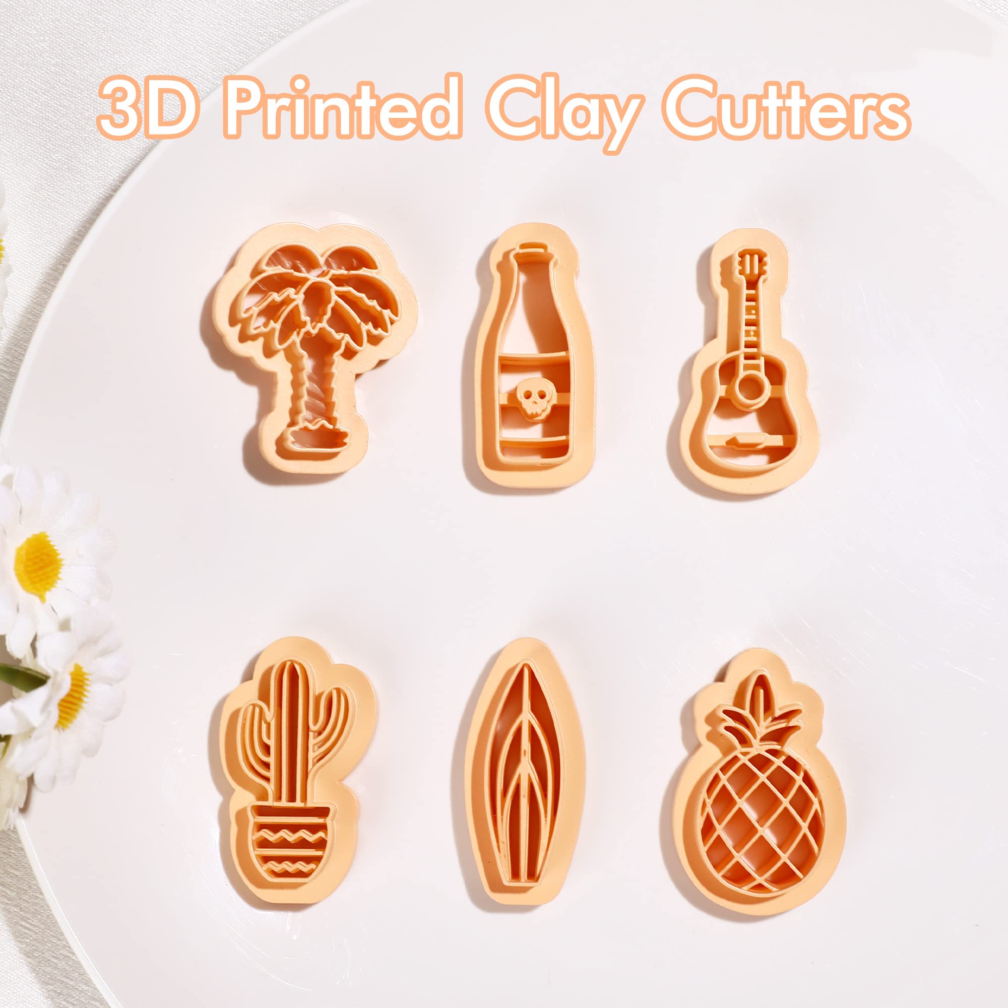 Puocaon Summer Clay Cutters Palm Tree Pineapple Surfboard Guitar 6Pcs