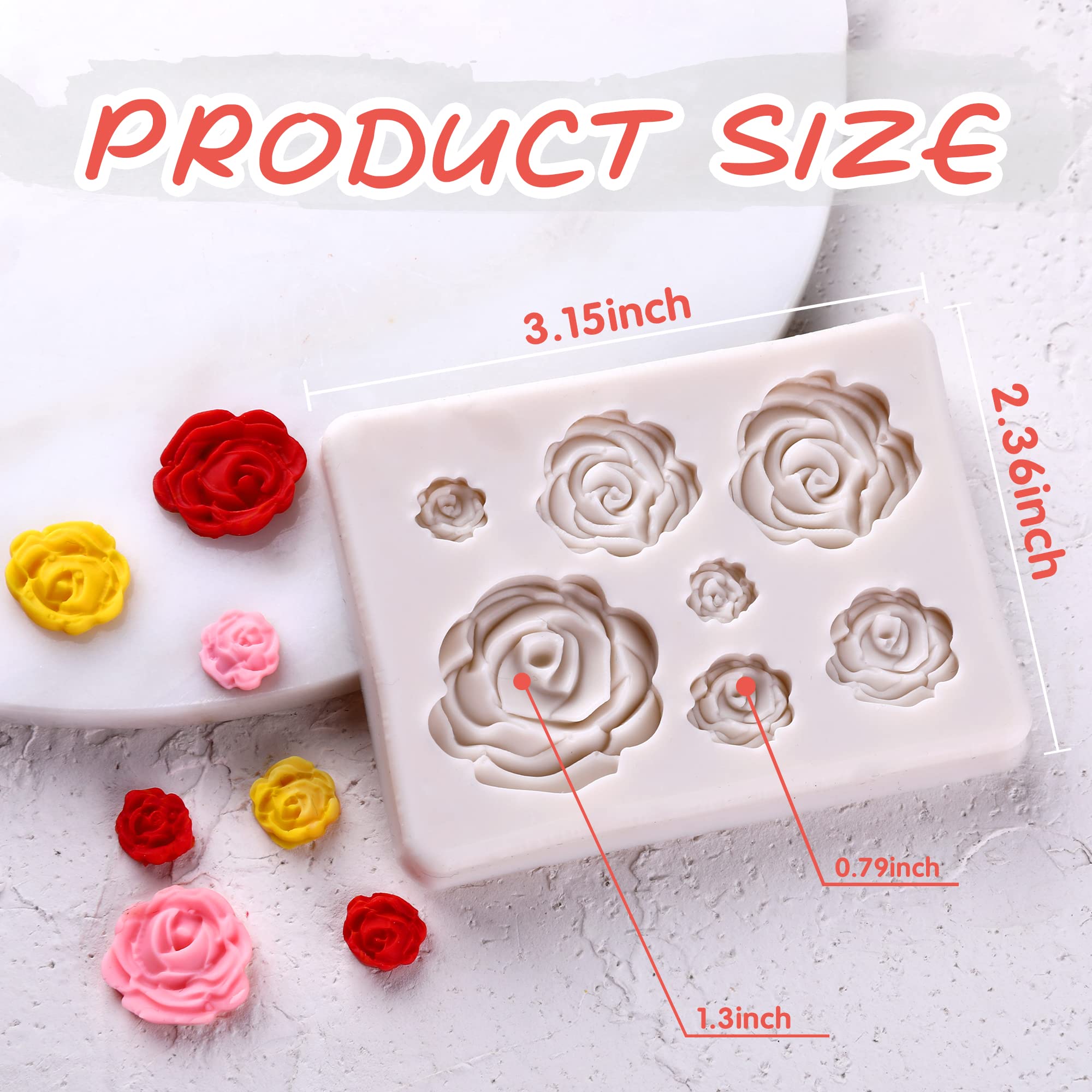 Puocaon Roses Polymer Clay Molds 7 Cavities Mini Flower Silicone