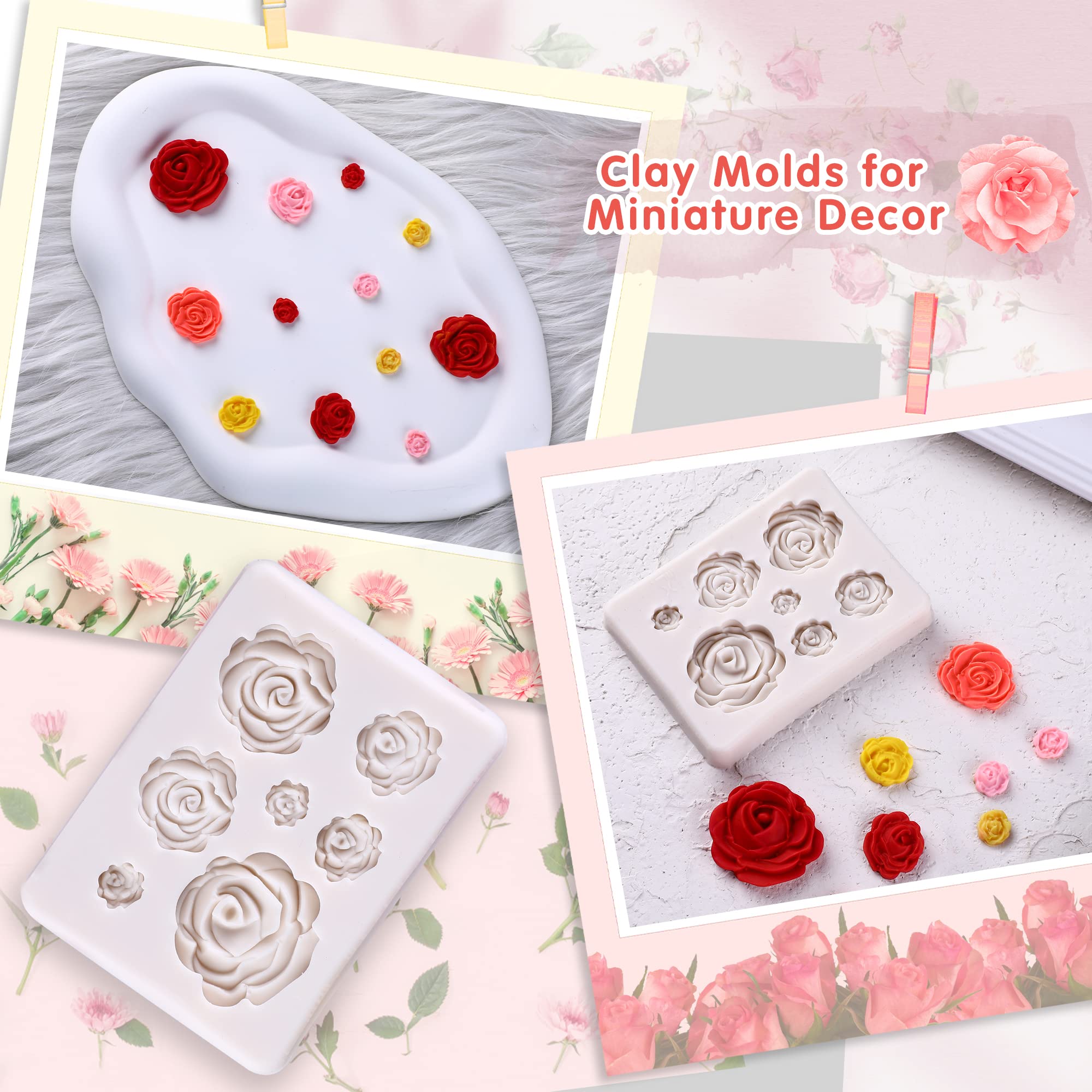 Puocaon Roses Polymer Clay Molds 7 Cavities Mini Flower Silicone